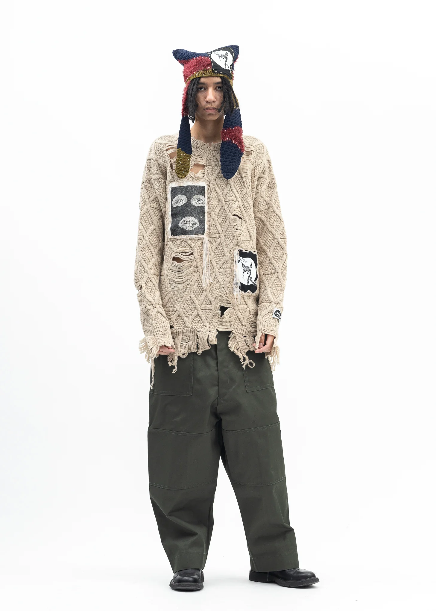 NAVY BLUE WHO KILLED BAMBI HAND KNIT BEANIE - Image 5