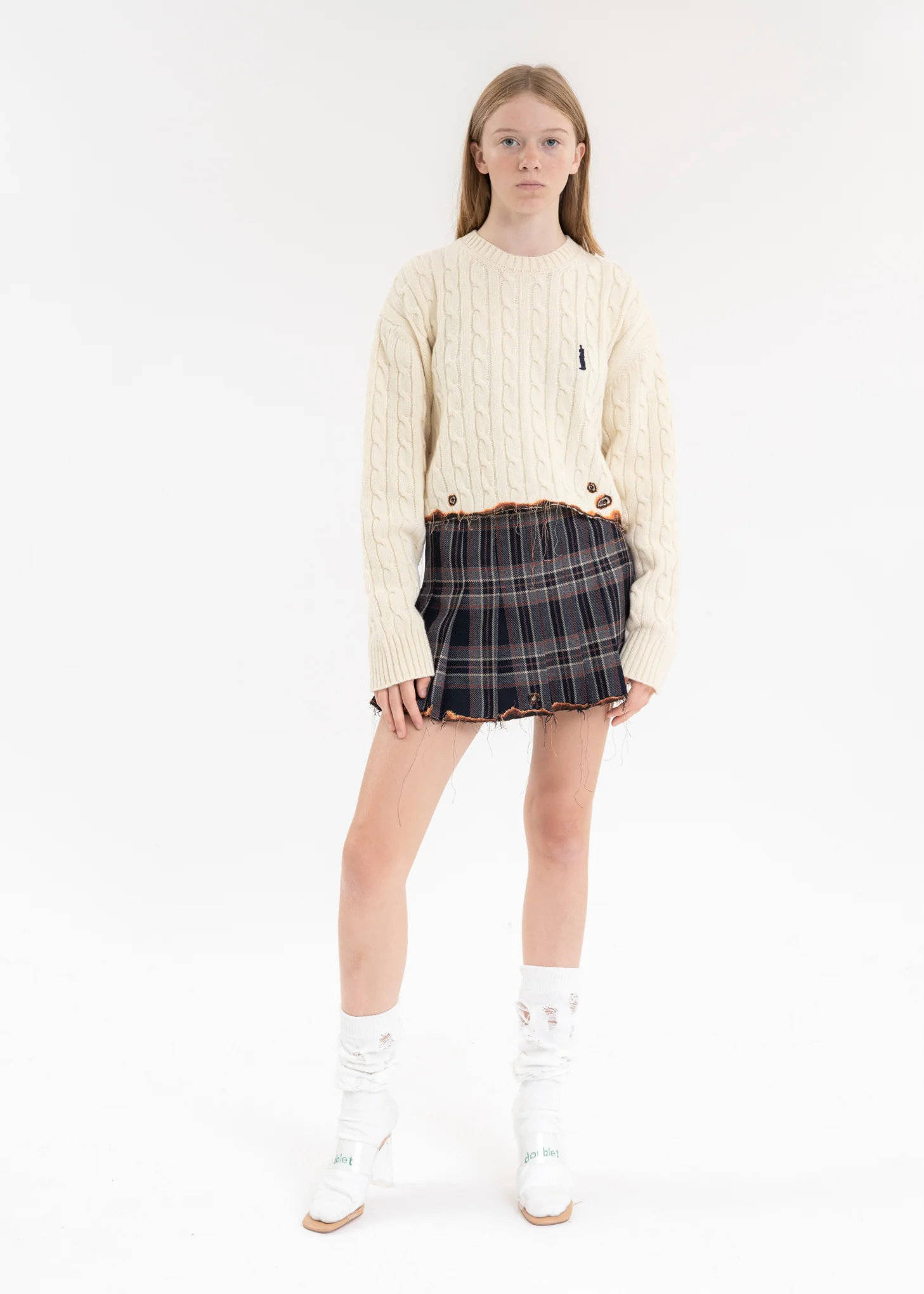 Navy BURNIG EMBROIDERY PLEATS SKIRT - Image 6