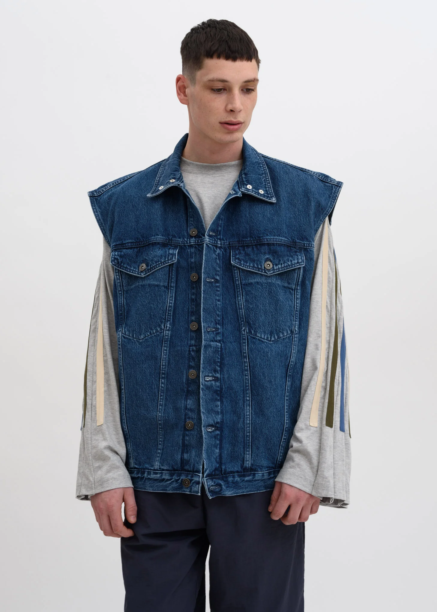 Navy Covered Denim Vest - Image 2