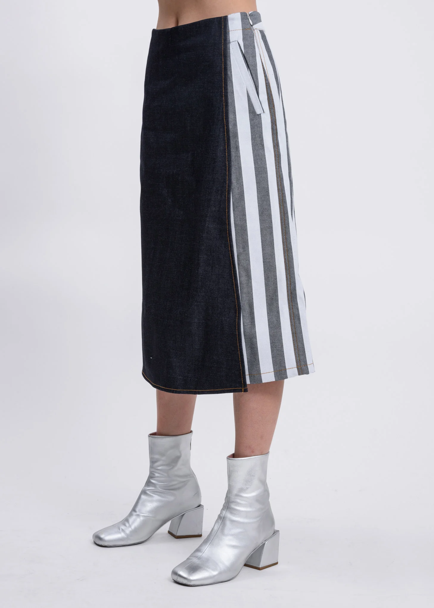 Navy Denim And White Stripes Panta Skirt - Image 4