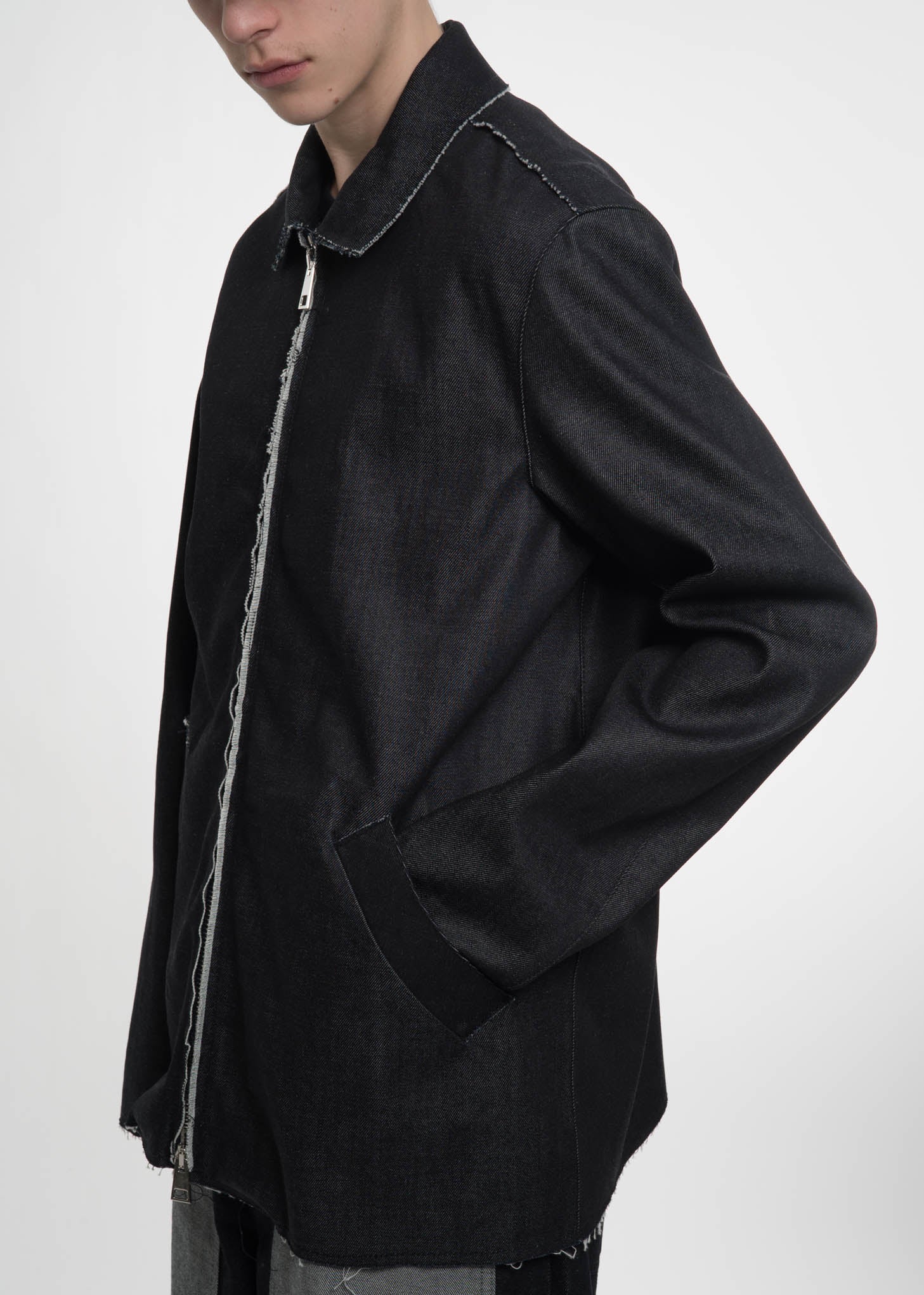 Navy Denim Raw Cut Jacket - Image 5