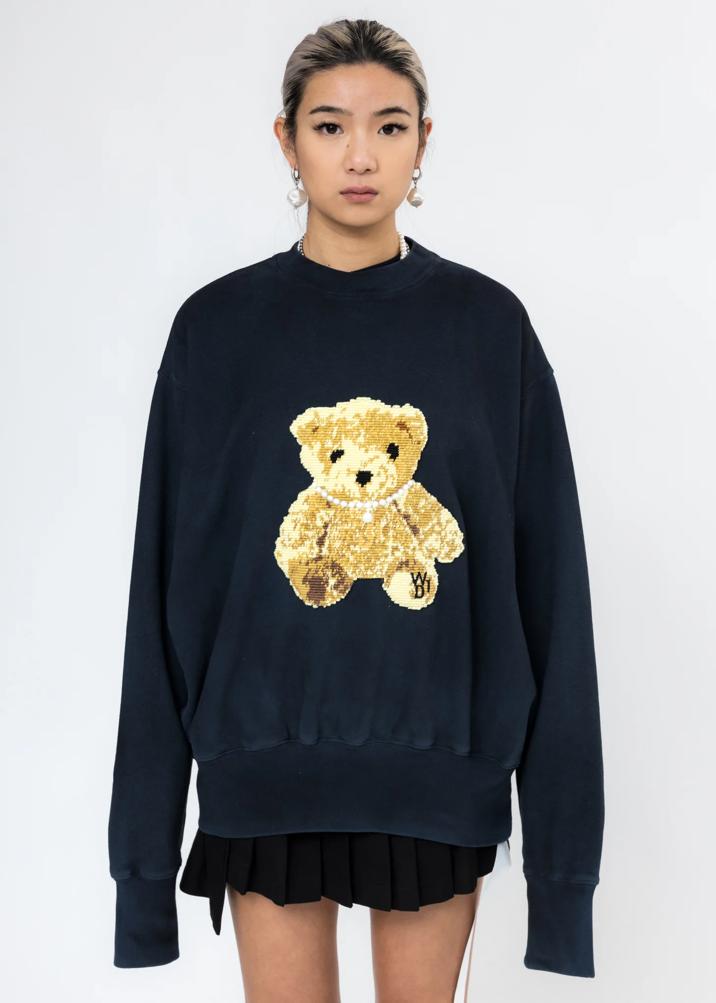 Navy Embroidered Teddy Sweater