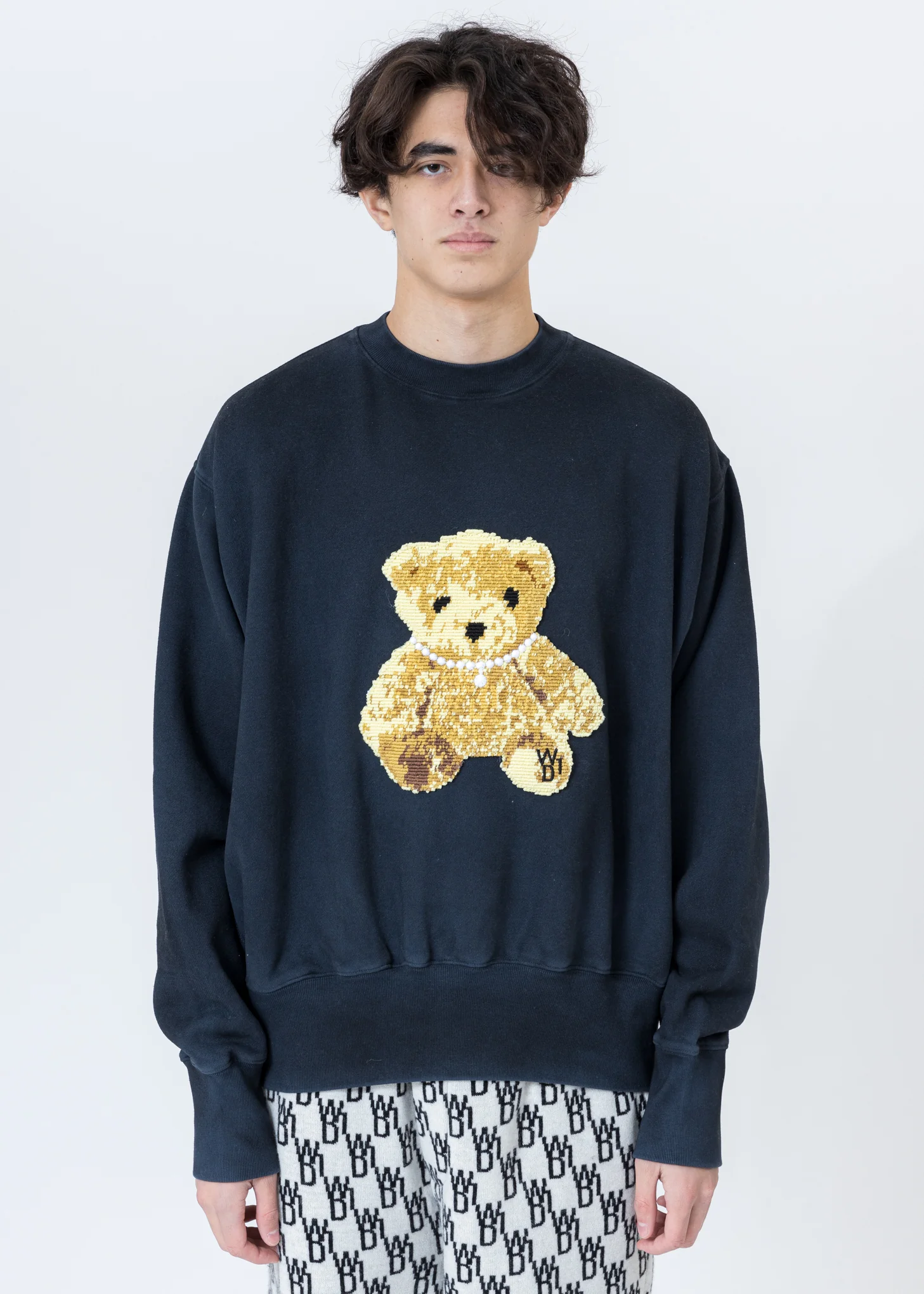 Navy Embroidered Teddy Sweater
