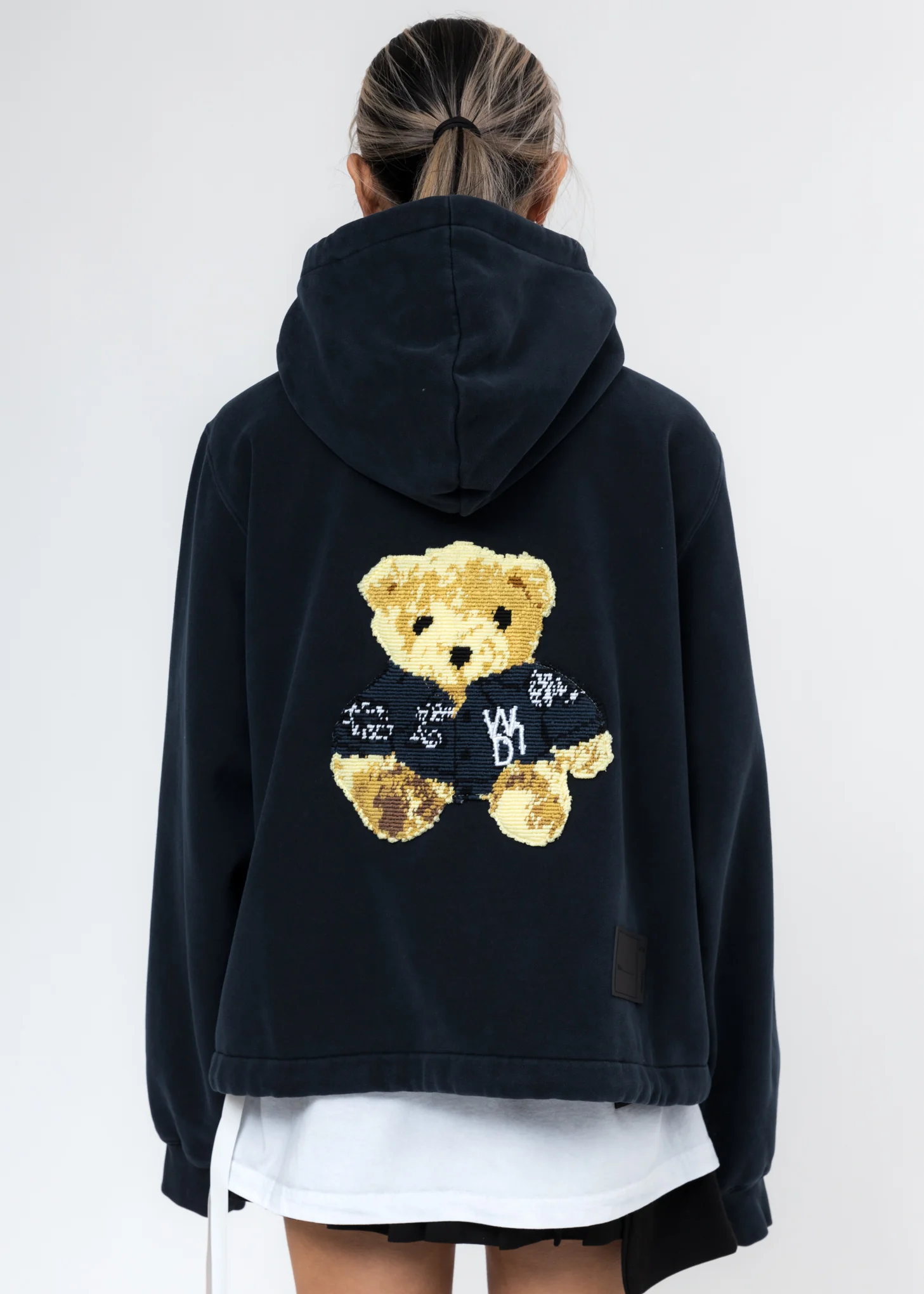 Navy Embroidered Teddy Zip-Up Hoodie