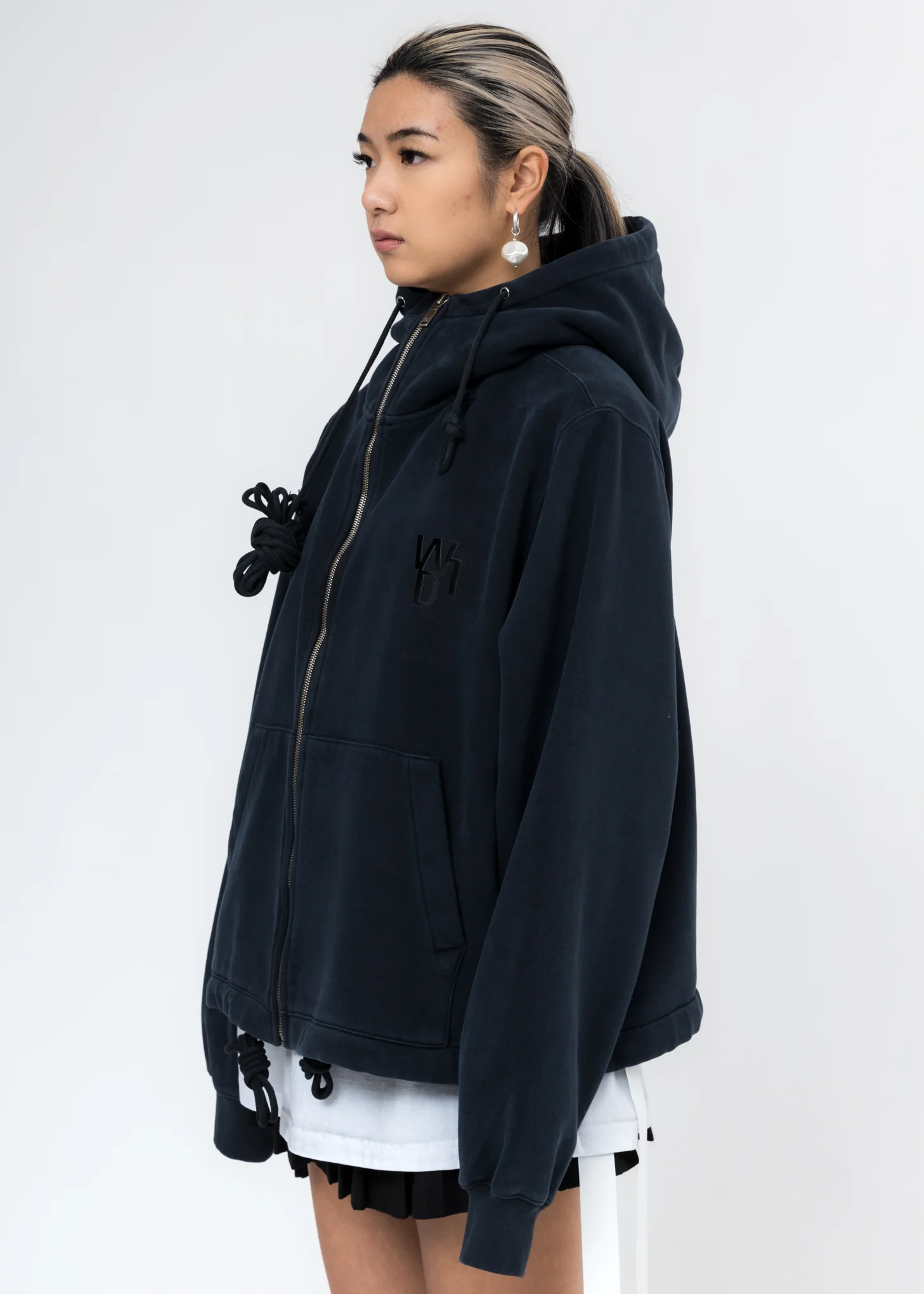 Navy Embroidered Teddy Zip-Up Hoodie - Image 2