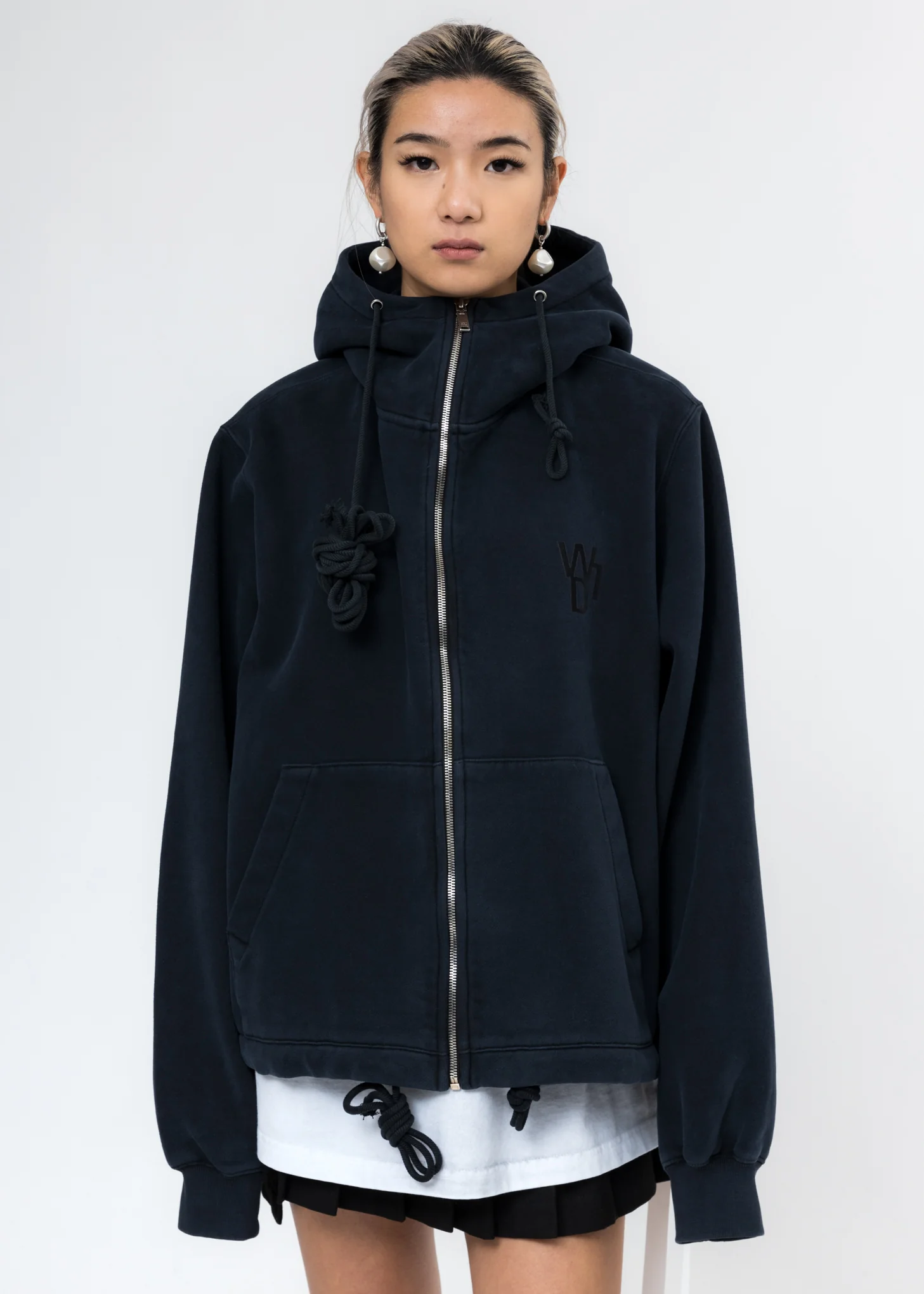 Navy Embroidered Teddy Zip-Up Hoodie - Image 3
