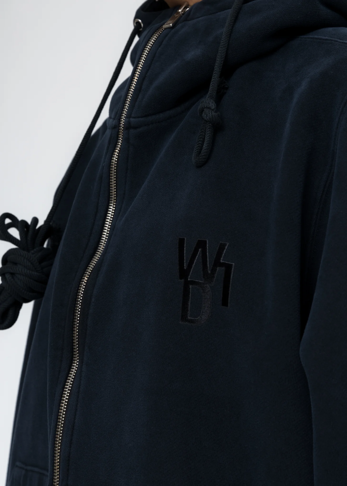 Navy Embroidered Teddy Zip-Up Hoodie - Image 5