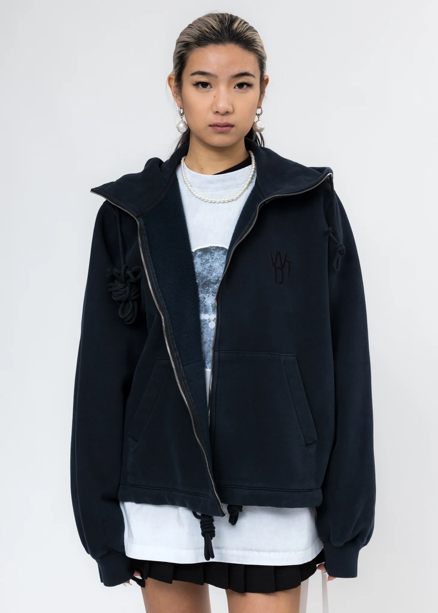 Navy Embroidered Teddy Zip-Up Hoodie - Image 6