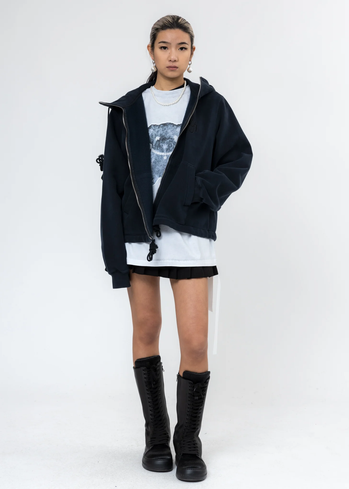 Navy Embroidered Teddy Zip-Up Hoodie - Image 7