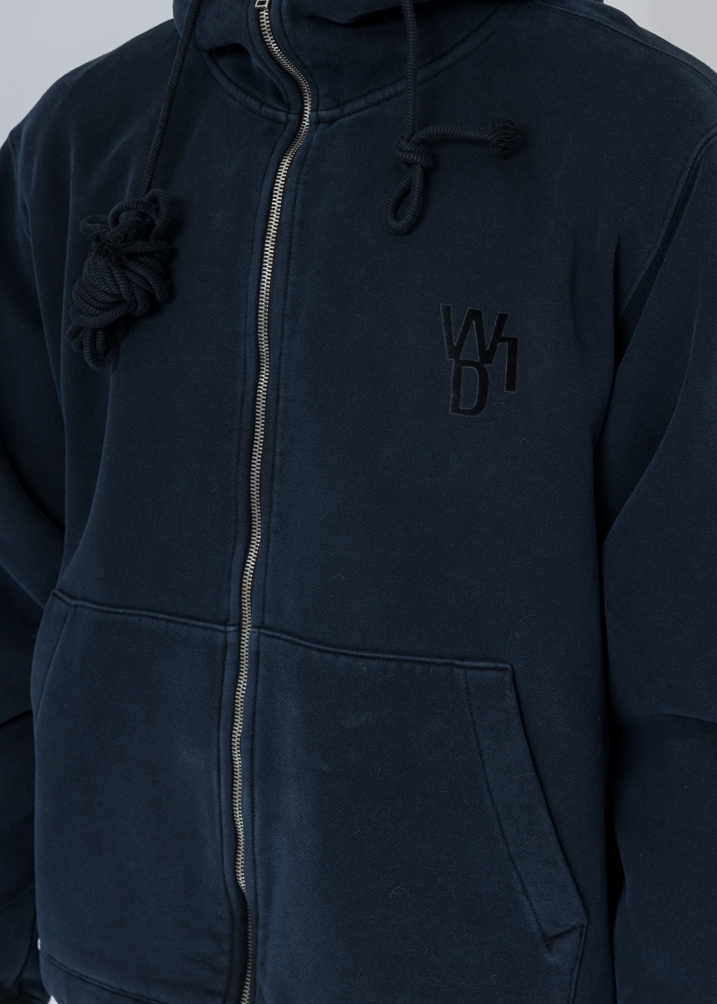 Navy Embroidered Teddy Zip-Up Hoodie - Image 4