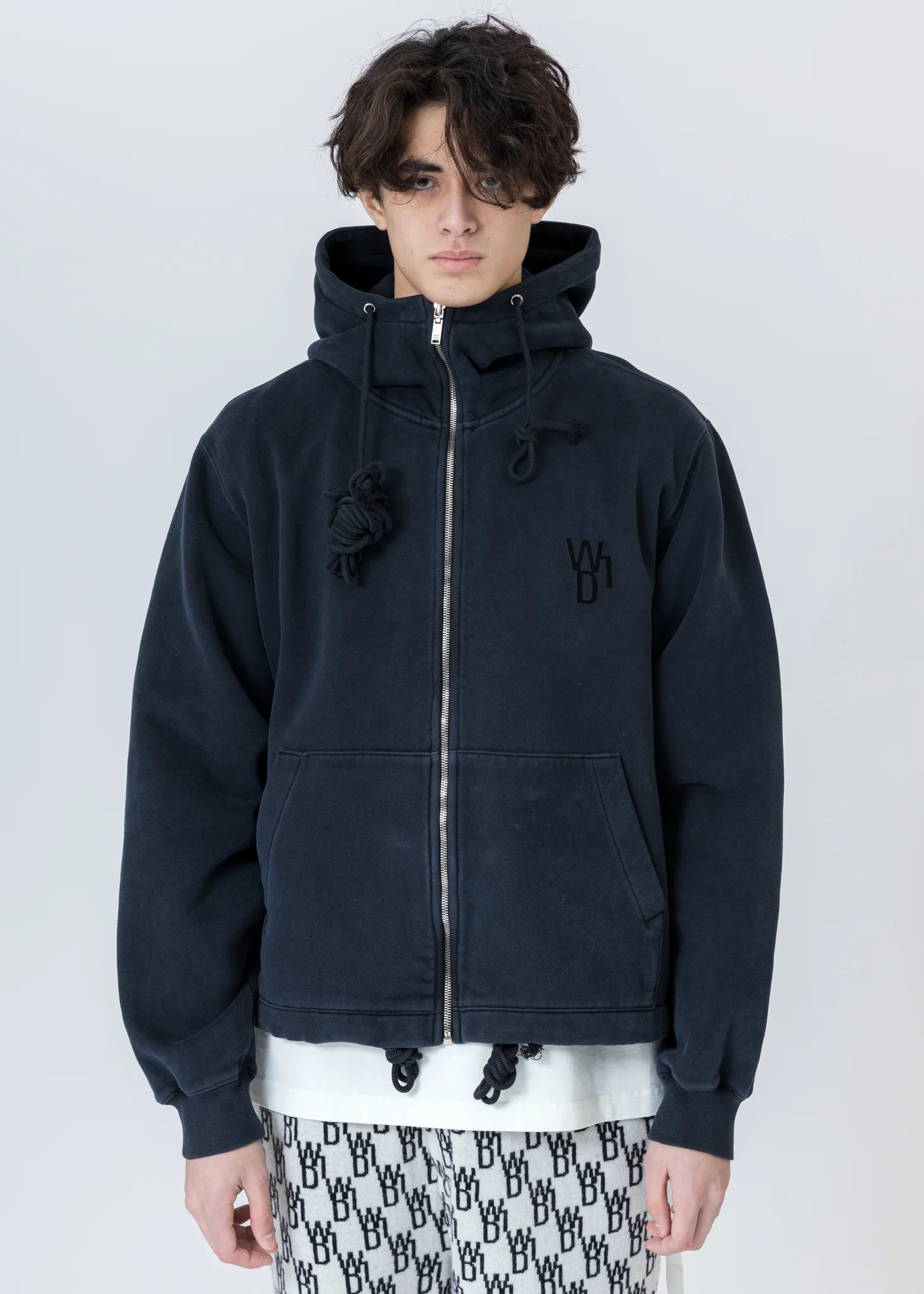 Navy Embroidered Teddy Zip-Up Hoodie - Image 5