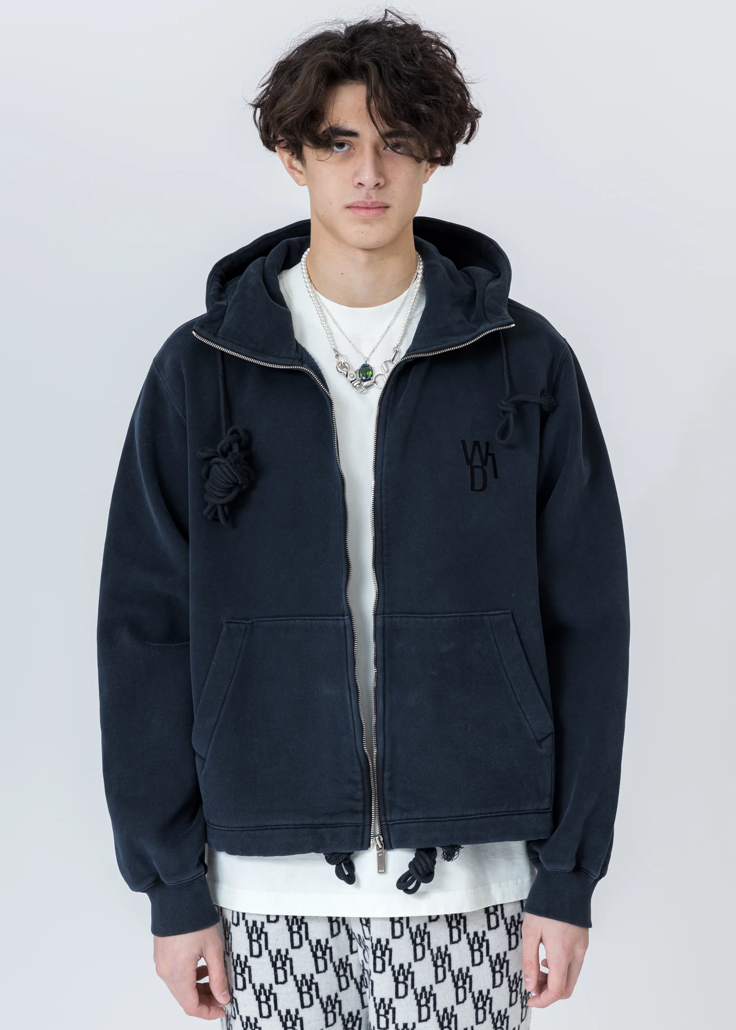 Navy Embroidered Teddy Zip-Up Hoodie - Image 6