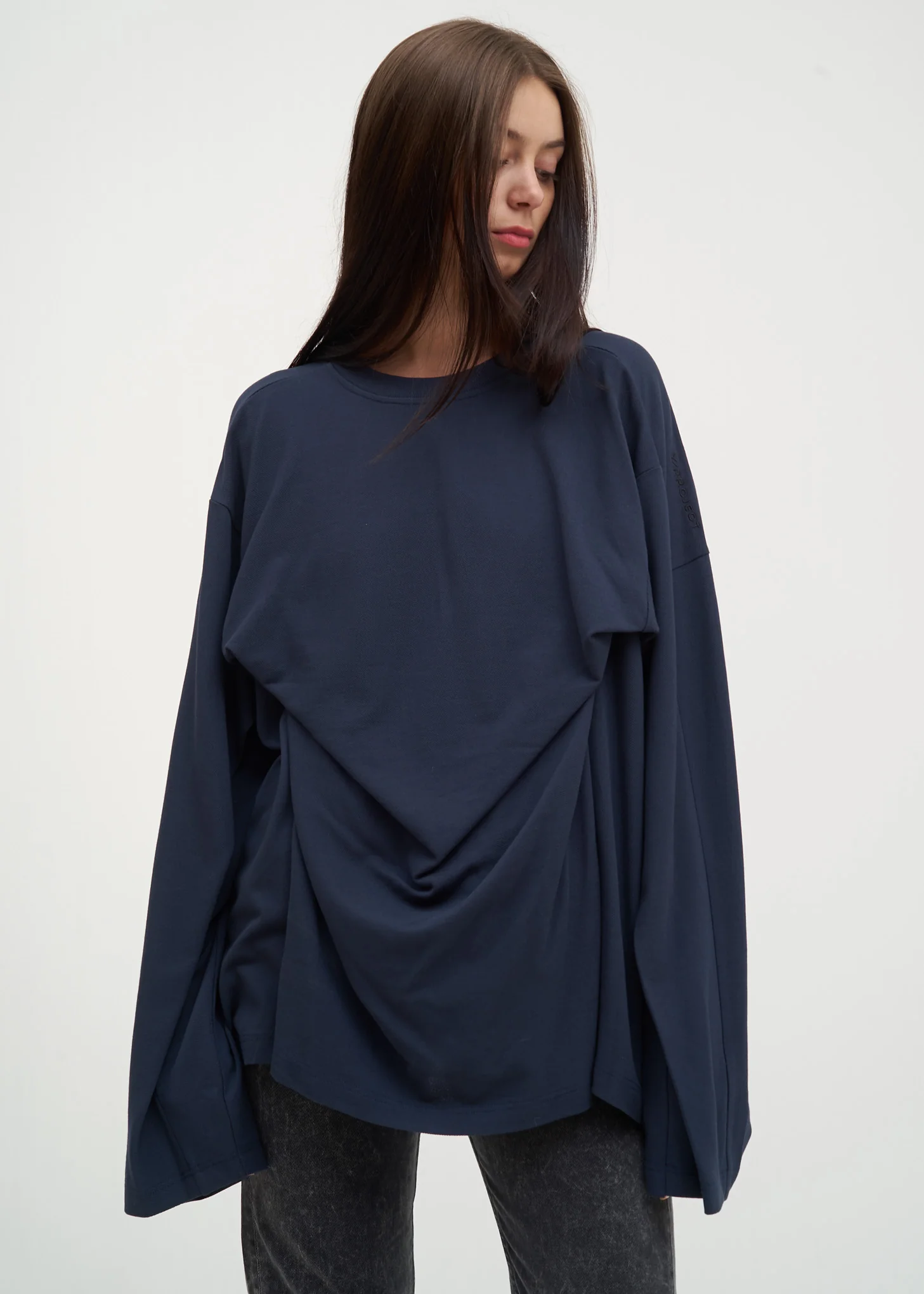Navy Fixed Long Sleeve Double T-Shirt