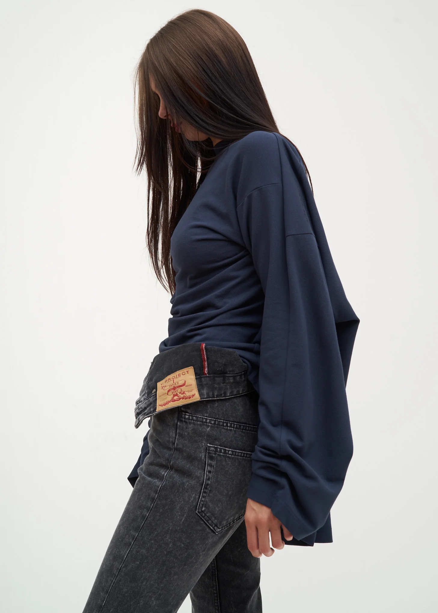 Navy Fixed Long Sleeve Double T-Shirt - Image 4