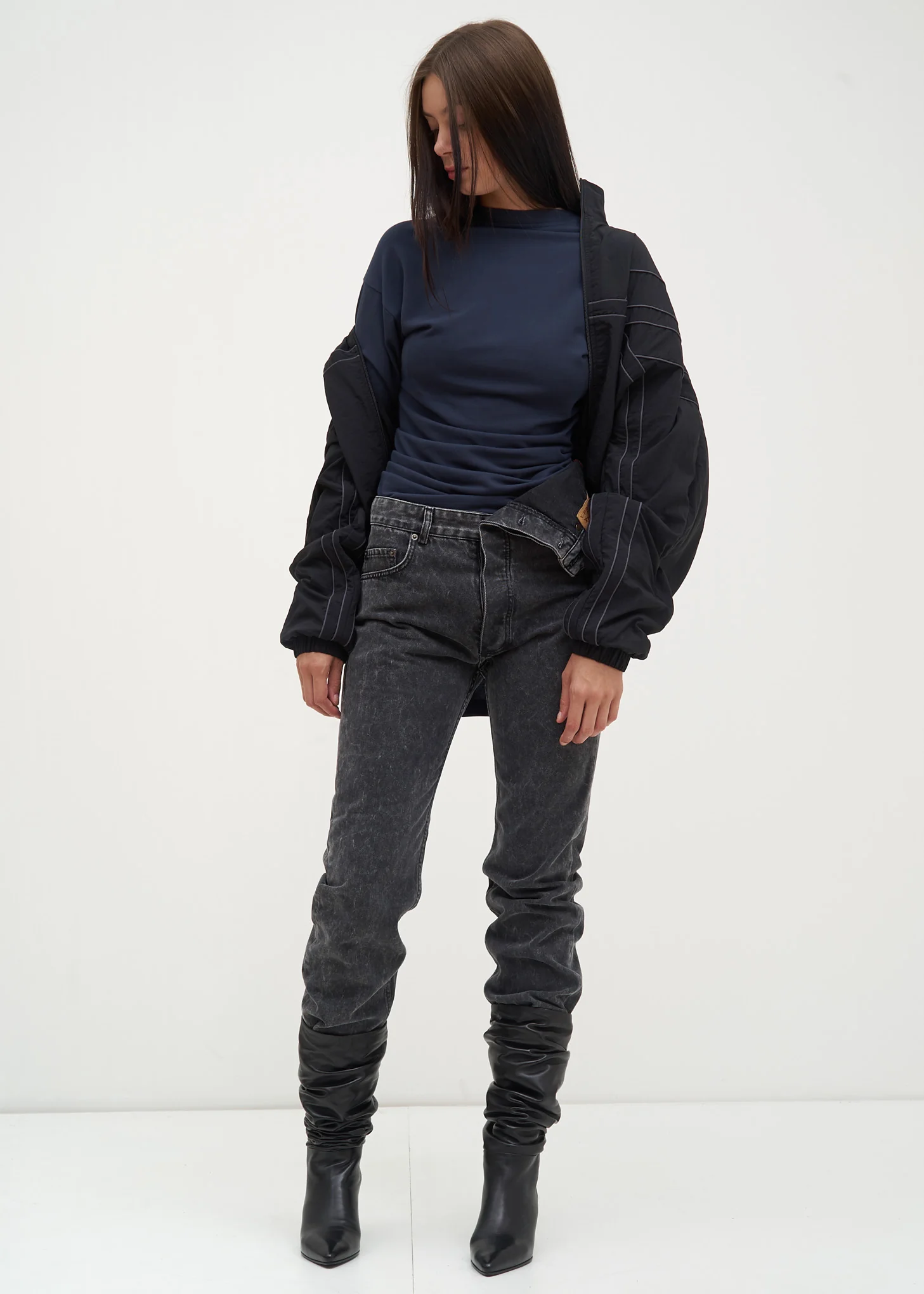 Navy Fixed Long Sleeve Double T-Shirt - Image 6