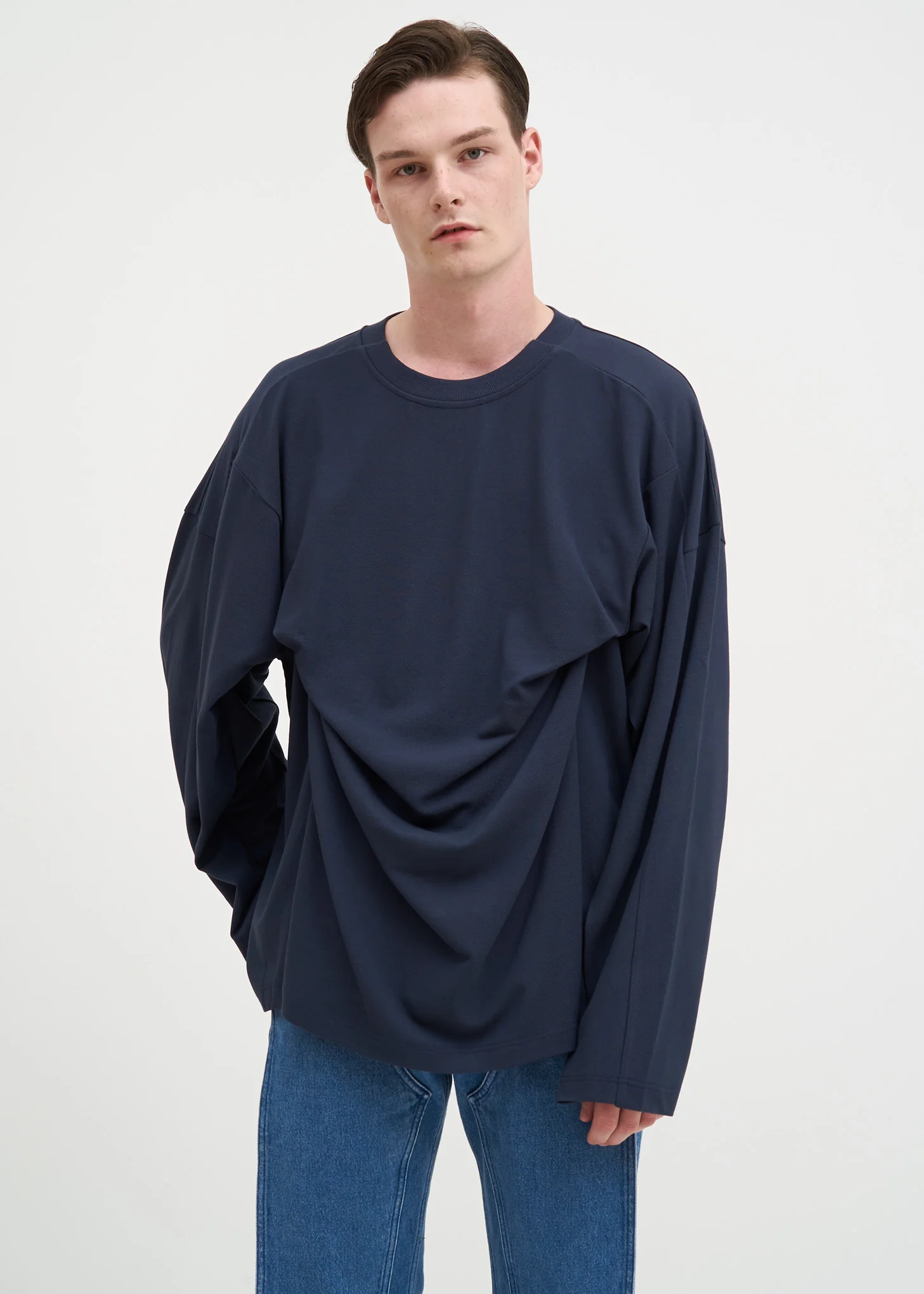 Navy Fixed Long Sleeve Double T-Shirt