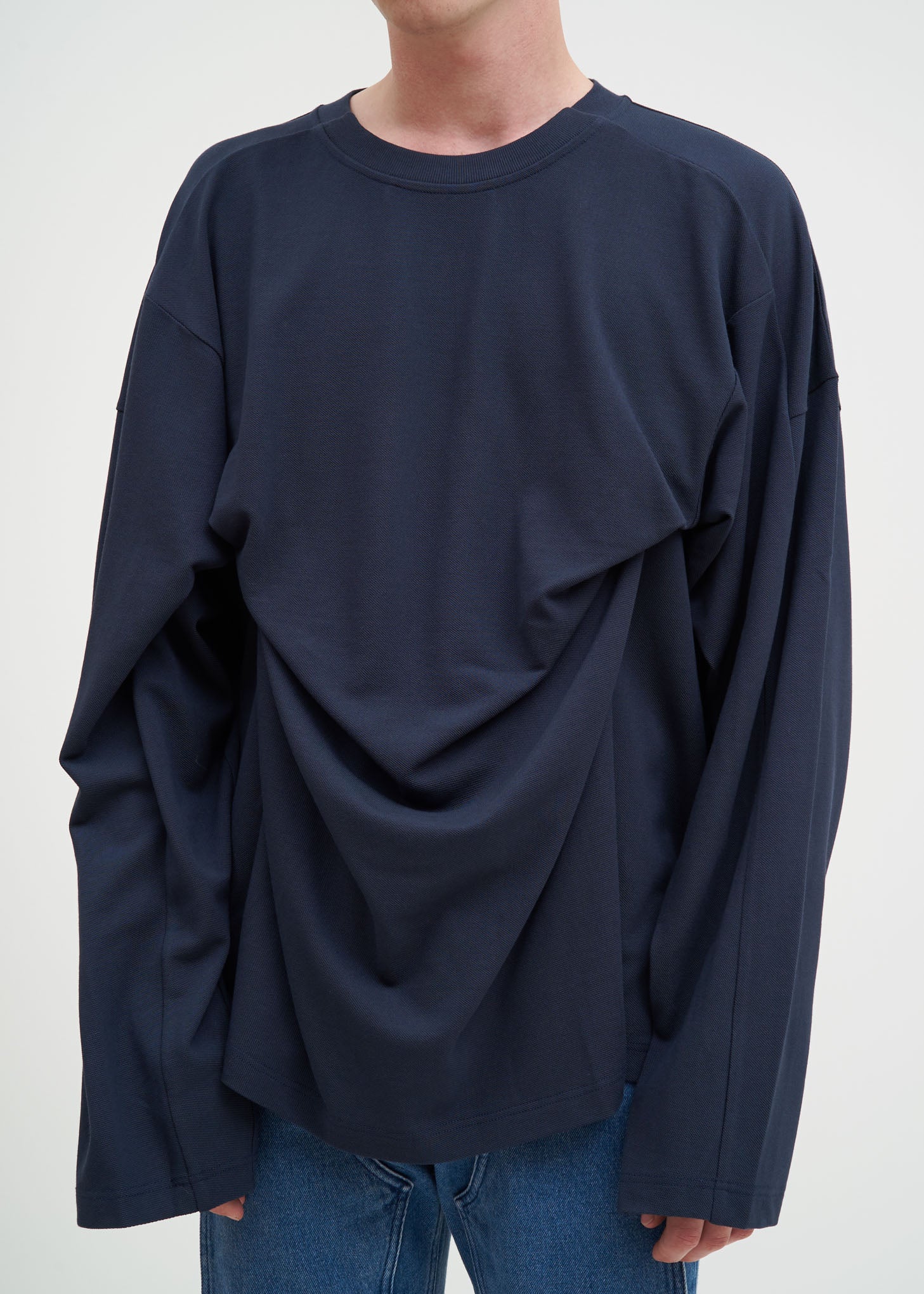 Navy Fixed Long Sleeve Double T-Shirt - Image 4