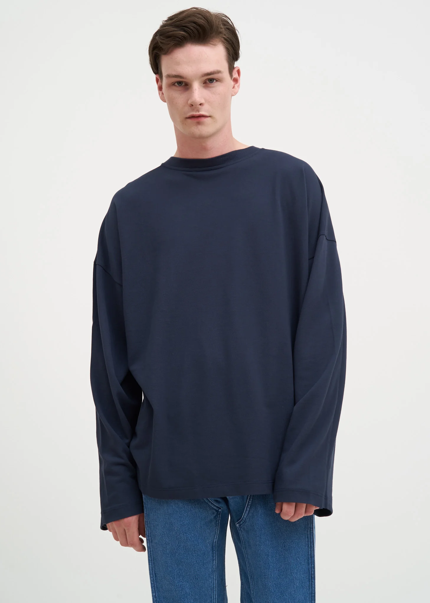 Navy Fixed Long Sleeve Double T-Shirt - Image 5