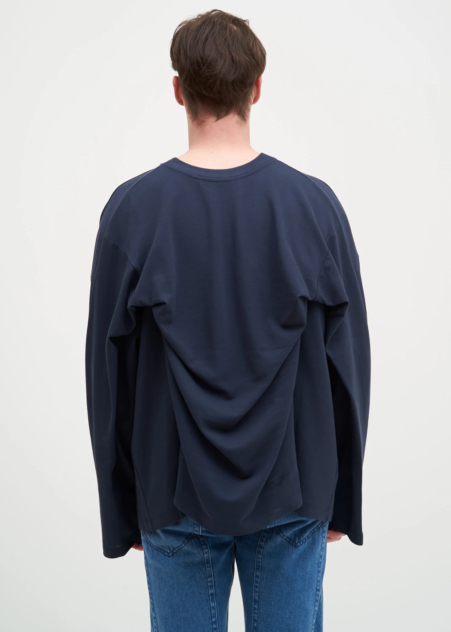Navy Fixed Long Sleeve Double T-Shirt - Image 6
