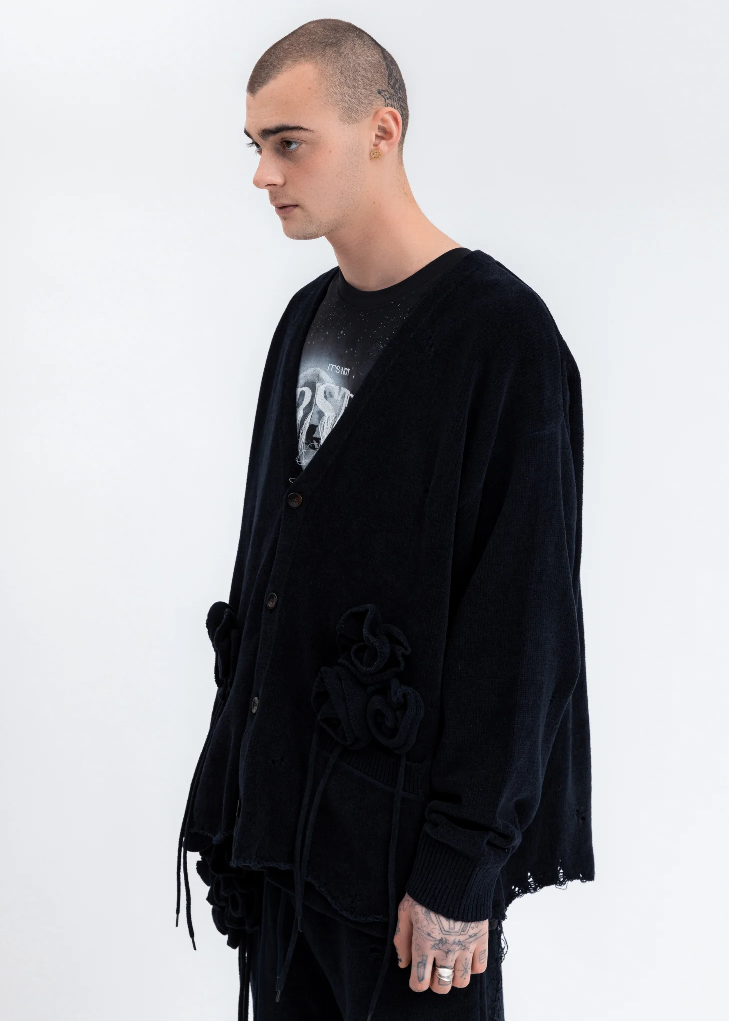 Navy Flower Corsage Cardigan - Image 3