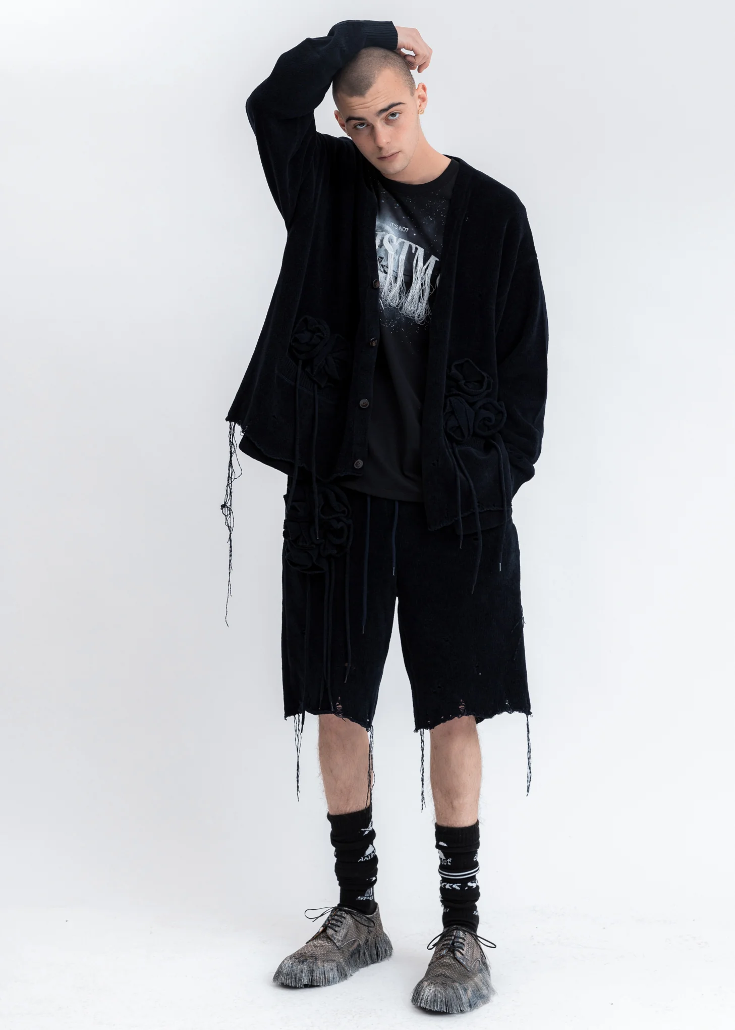 Navy Flower Corsage Cardigan - Image 5