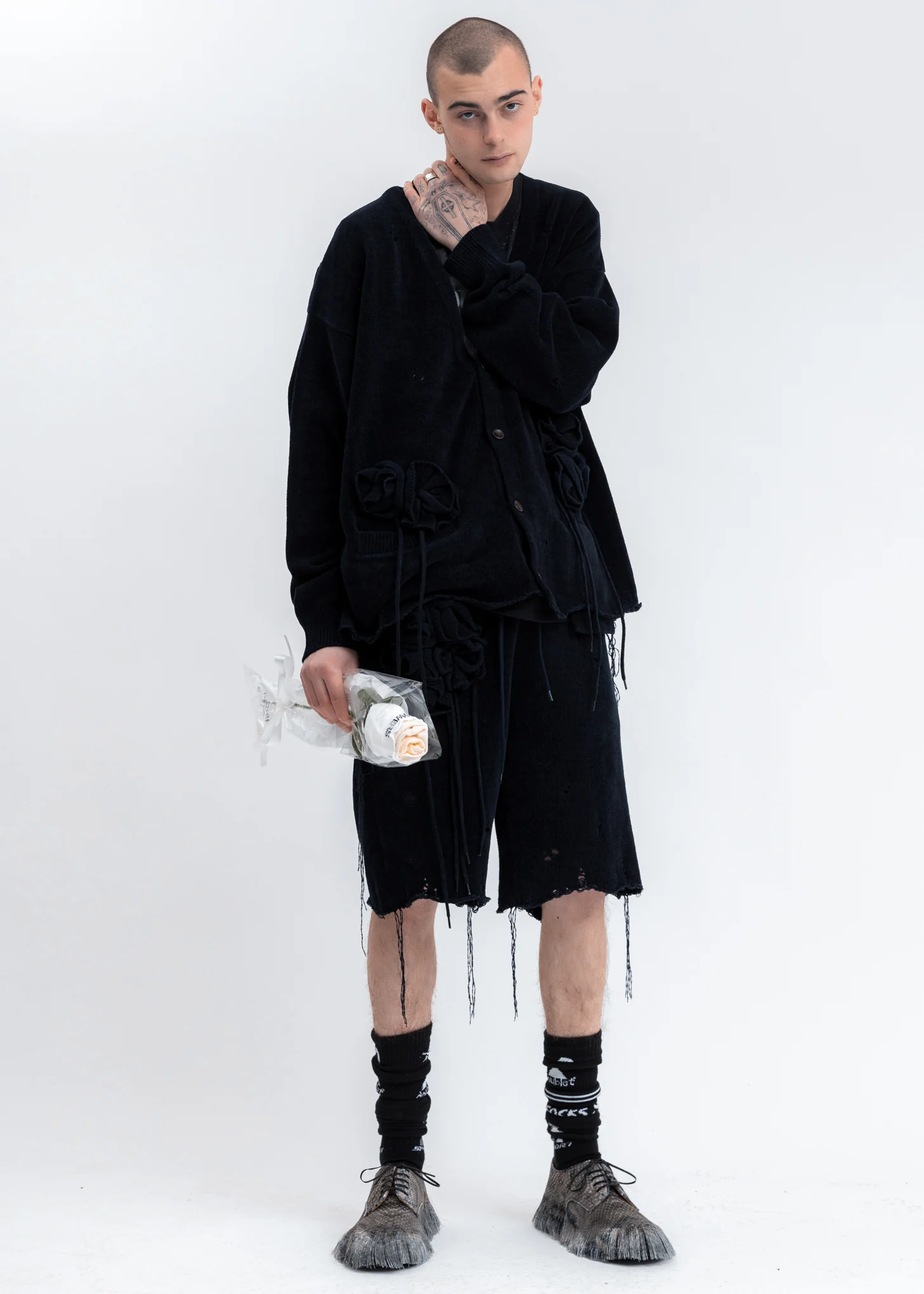 Navy Flower Corsage Cardigan - Image 6