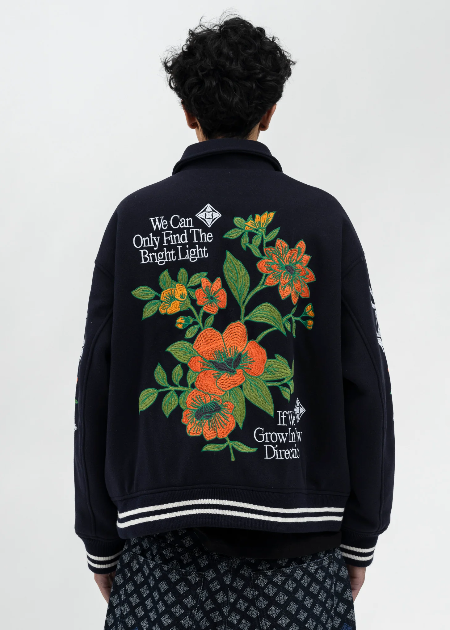 NAVY FLOWERS EMBROIDERY PATCHWORK  BOMBER JACKET - Image 2
