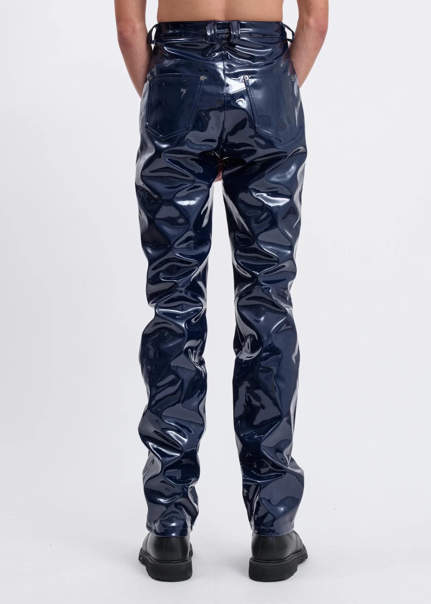 Navy Frey Vinyl Trousers w/ Exposed Zippers - Image 3