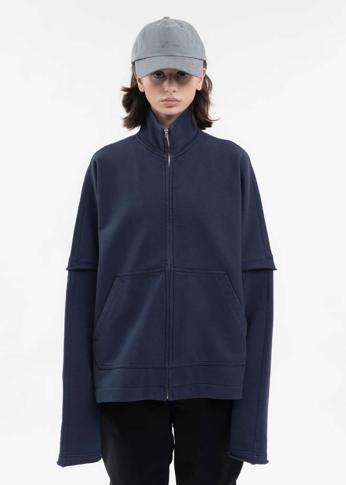 NAVY HIGH NECK JERSEY ZIP-UP SWEATSHIRT
