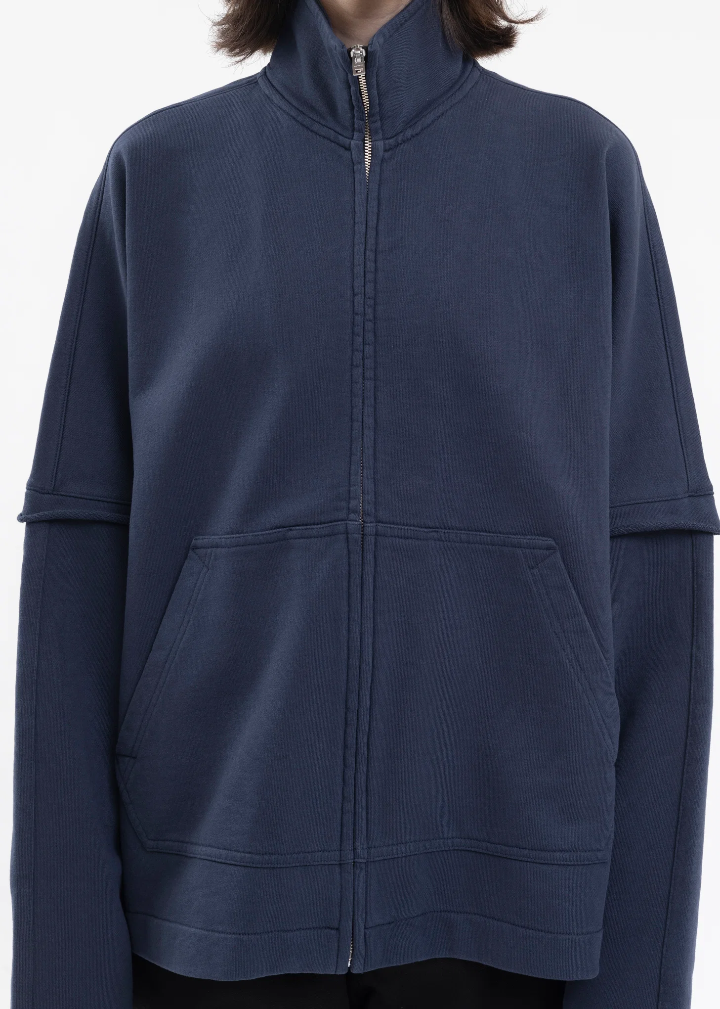 NAVY HIGH NECK JERSEY ZIP-UP SWEATSHIRT - Image 5