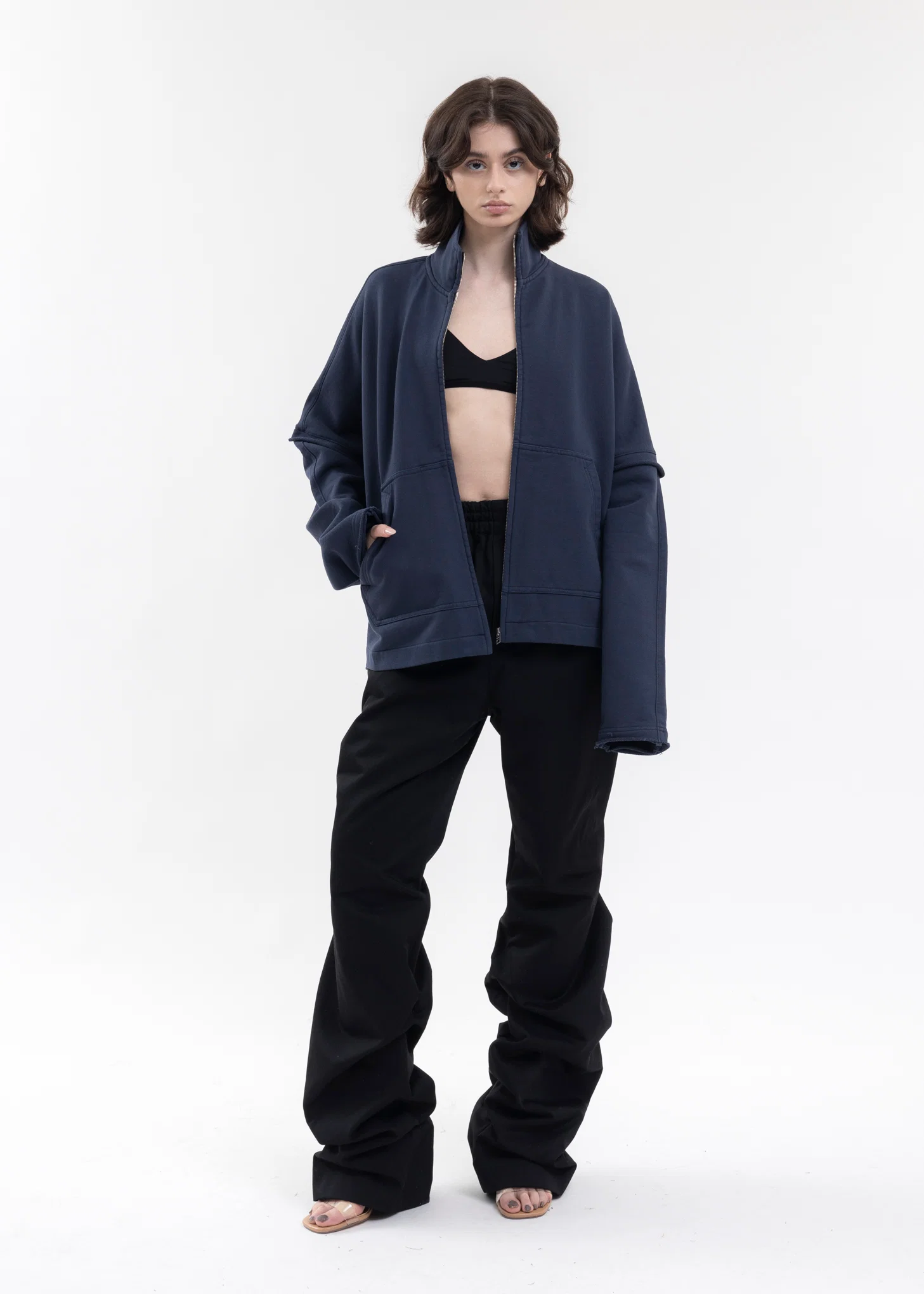 NAVY HIGH NECK JERSEY ZIP-UP SWEATSHIRT - Image 7