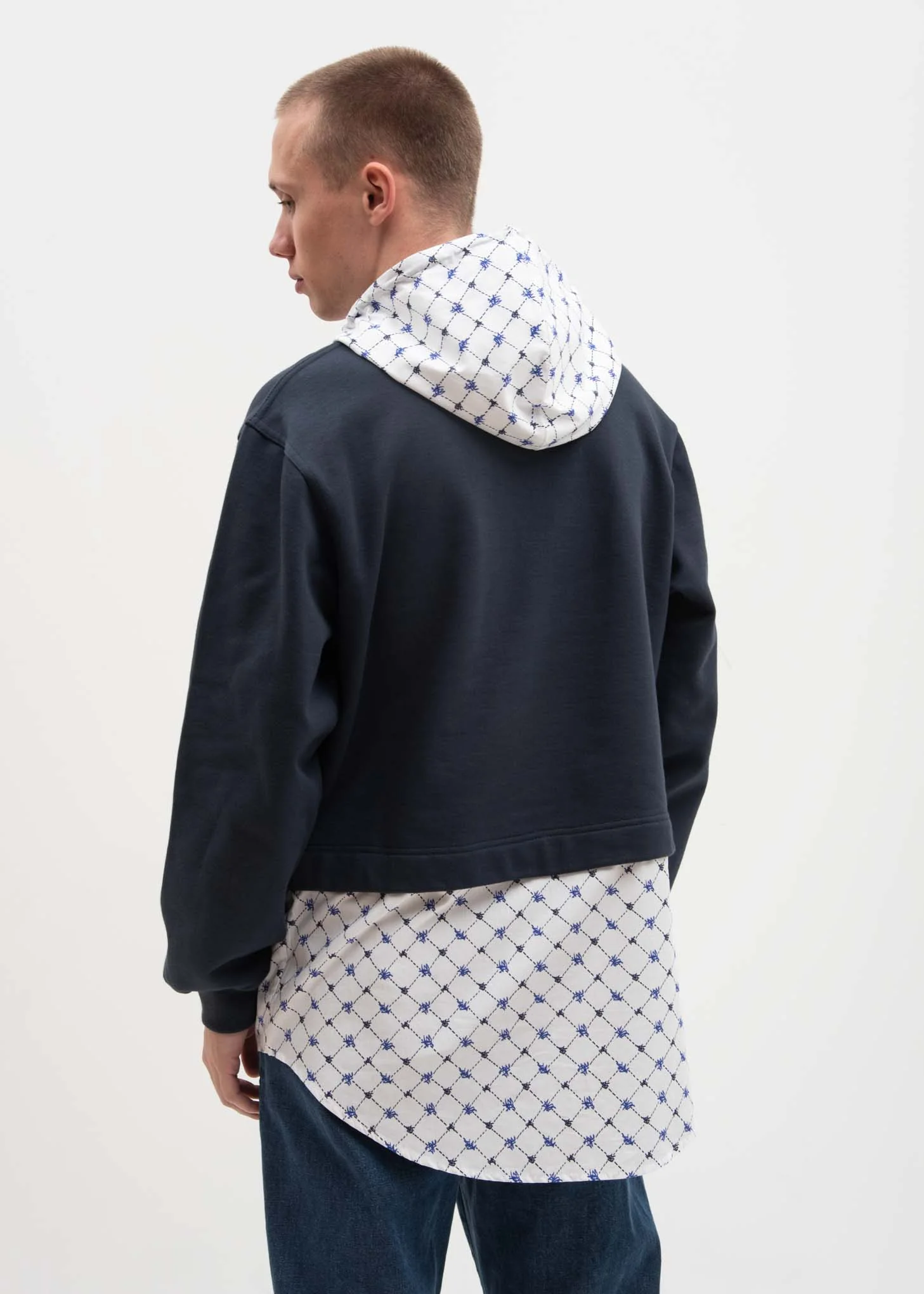 Navy Hoodie with Poplin Shirt - Image 2