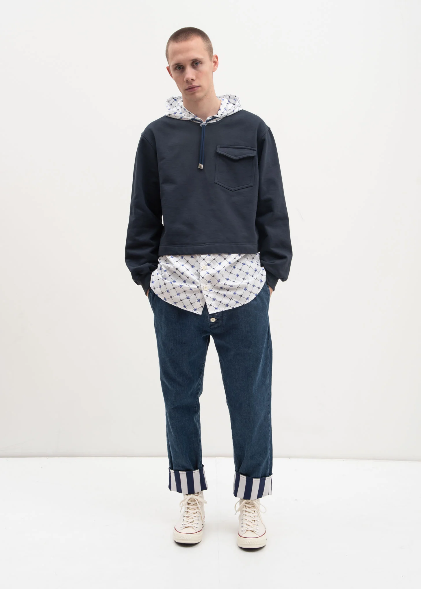 Navy Hoodie with Poplin Shirt - Image 6