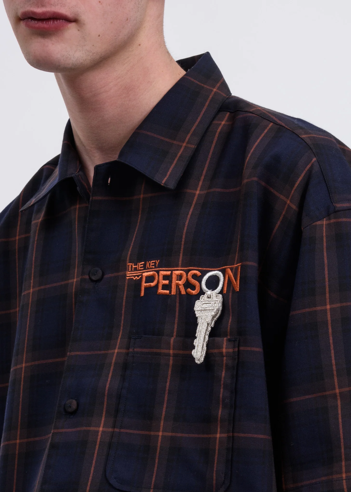 Navy "Key Person" Embroidery Shirt - Image 2