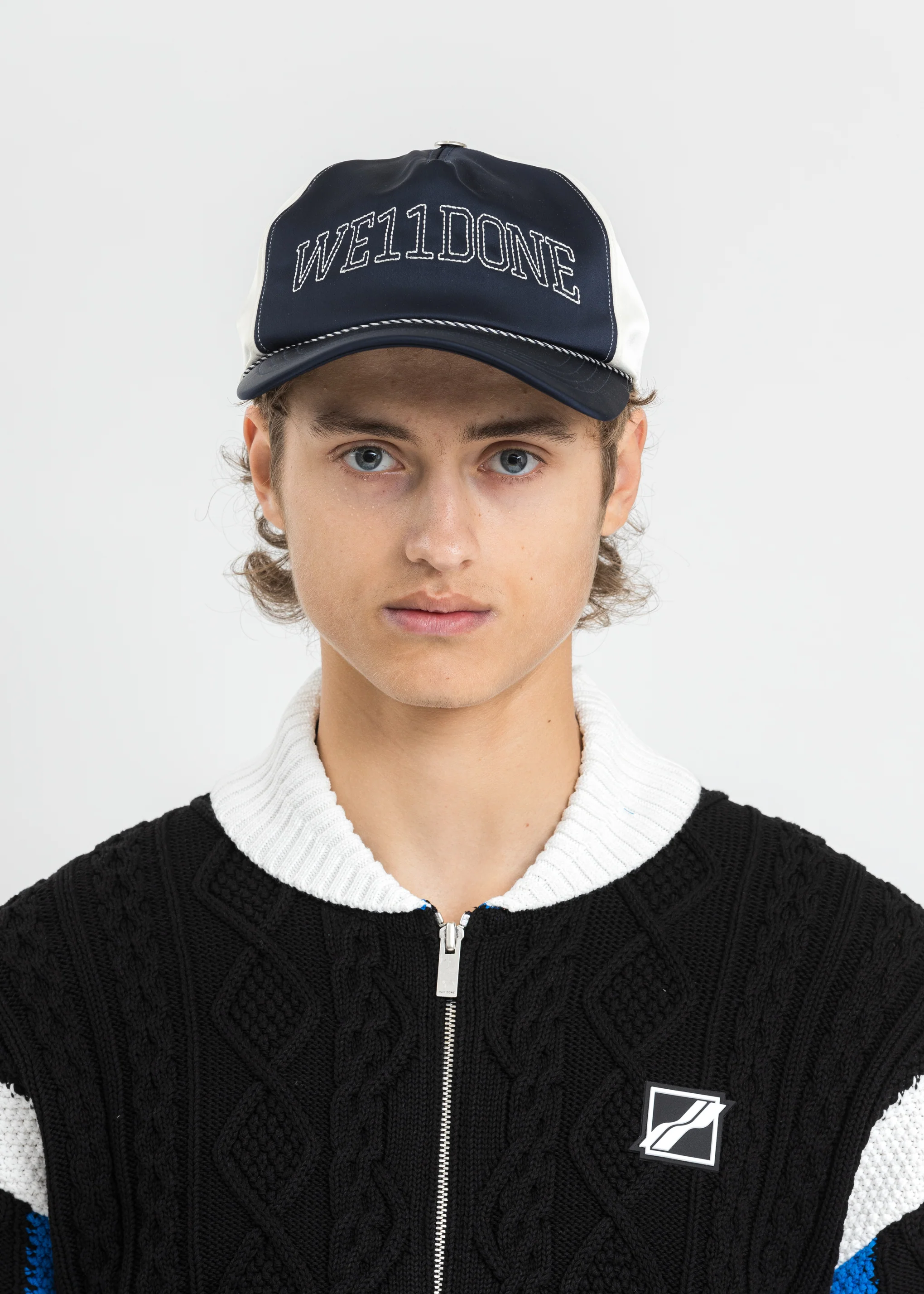 Navy Lettering Satin Cap
