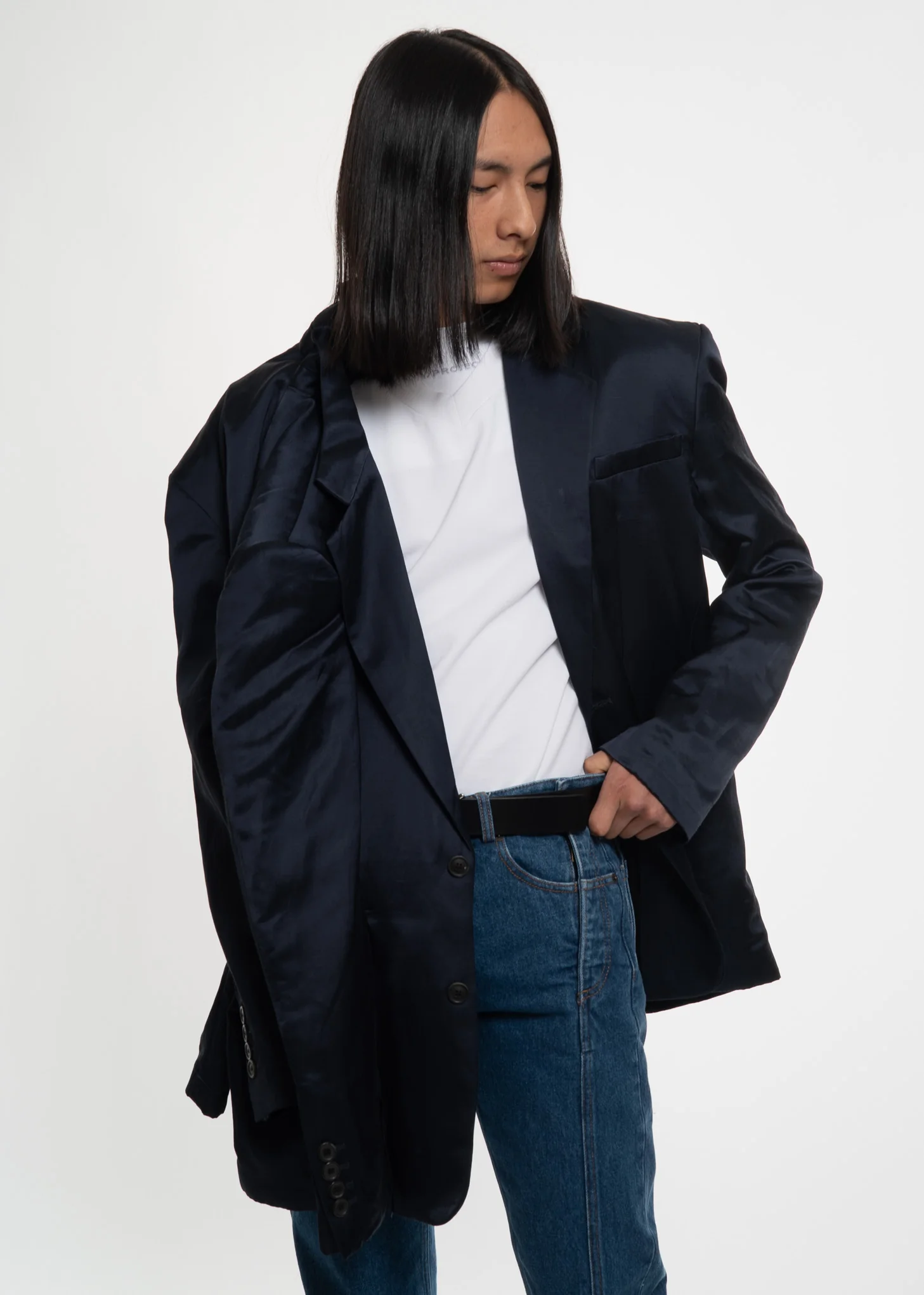 Navy Linen Four Sleeve Blazer - Image 10