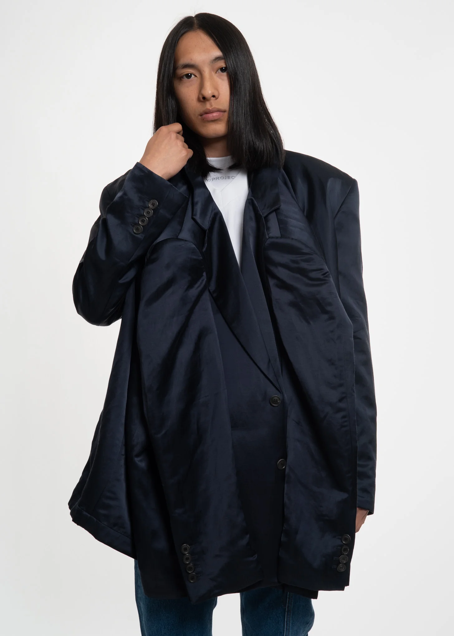 Navy Linen Four Sleeve Blazer - Image 3