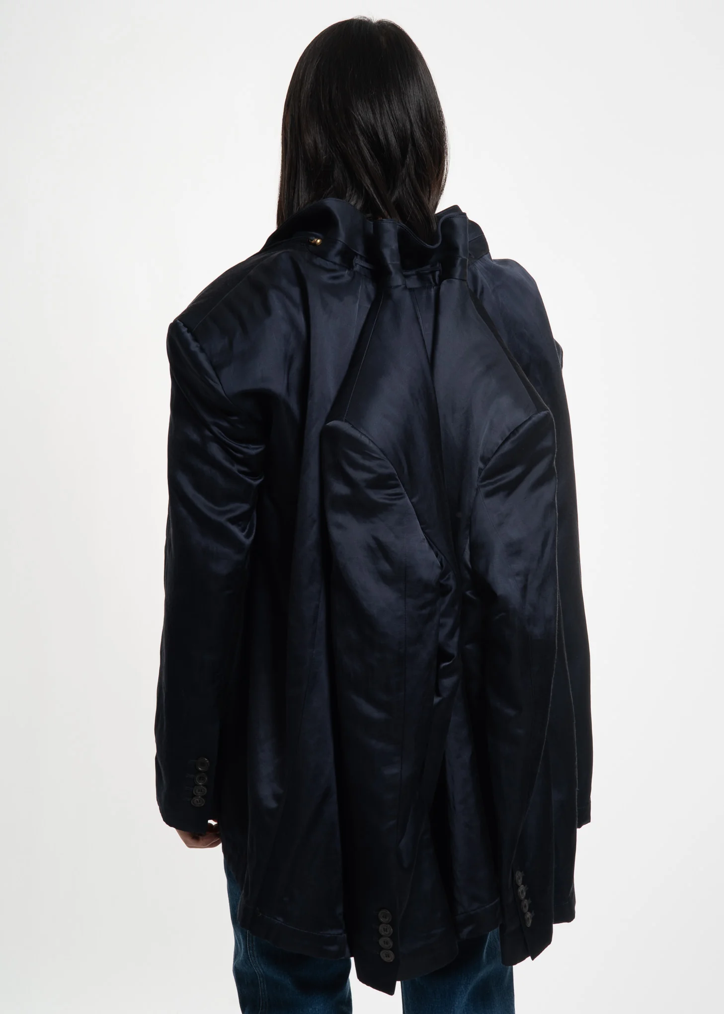 Navy Linen Four Sleeve Blazer - Image 4