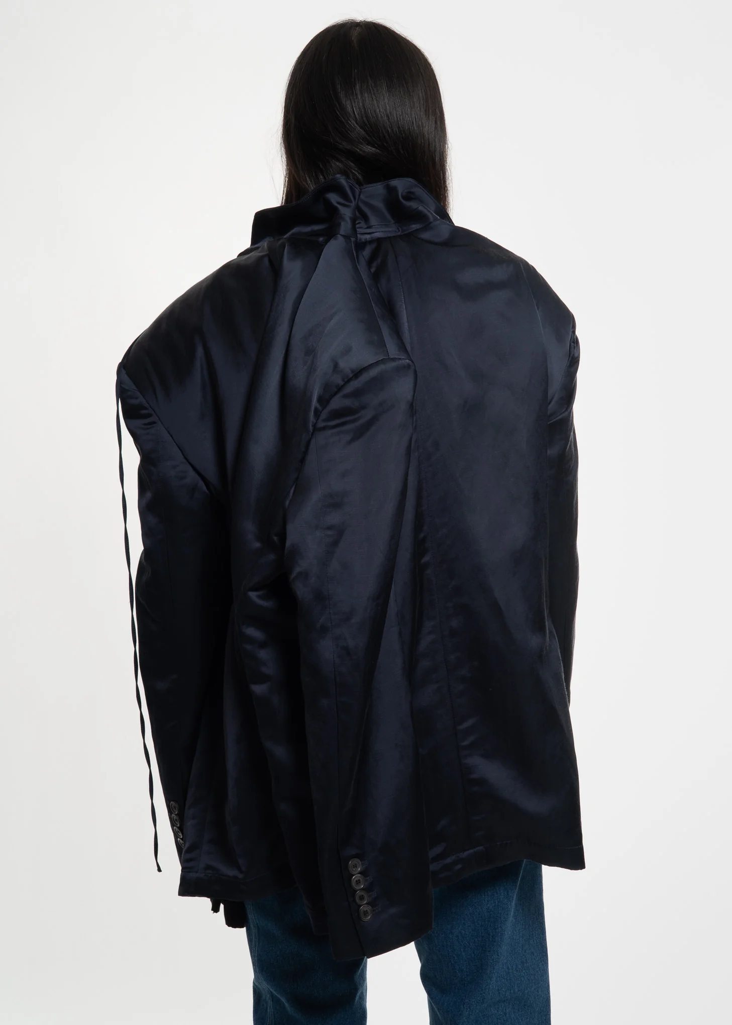 Navy Linen Four Sleeve Blazer - Image 5