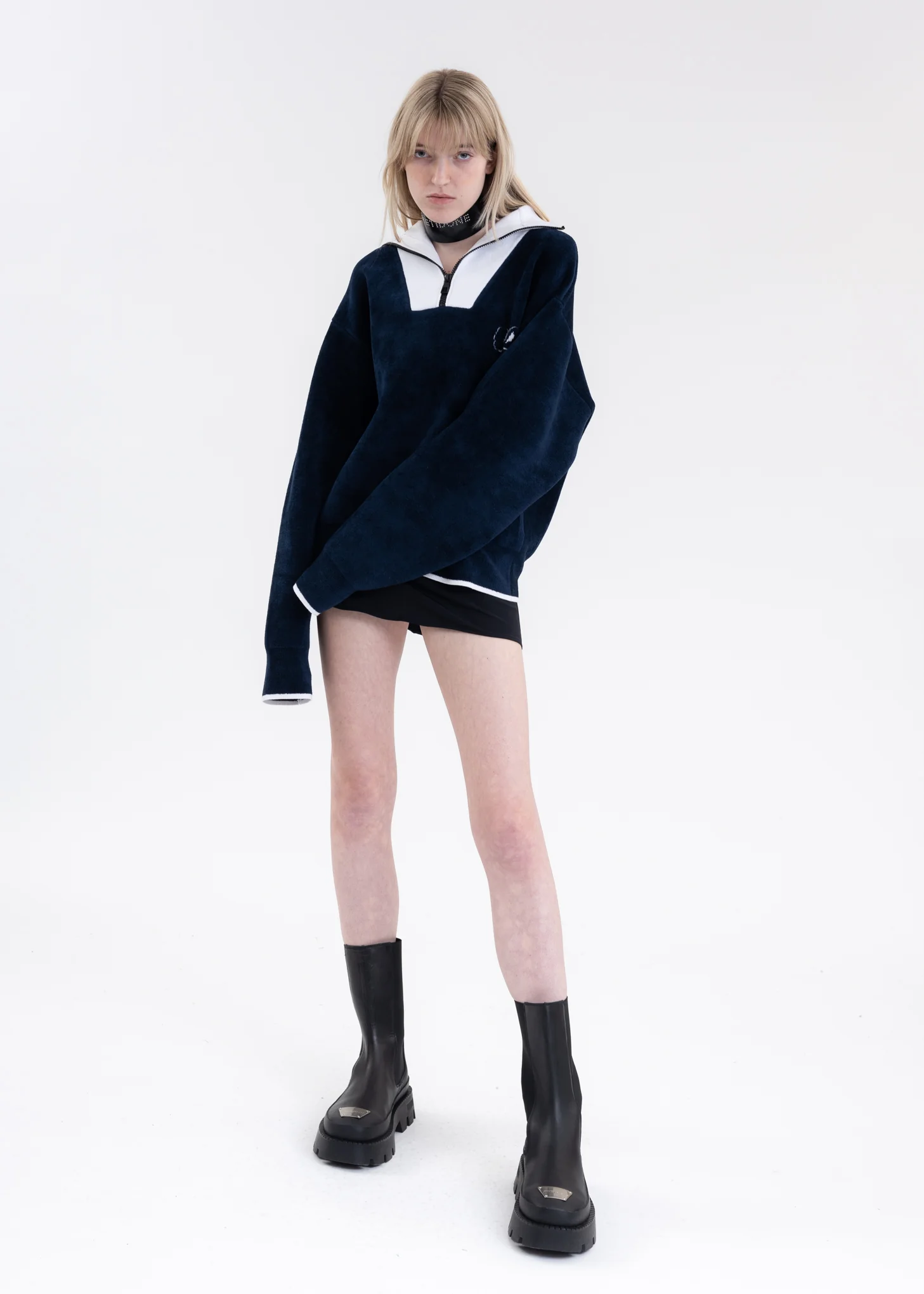NAVY LOGO DETAIL HALF ZIP UP PULLOVER - Image 5