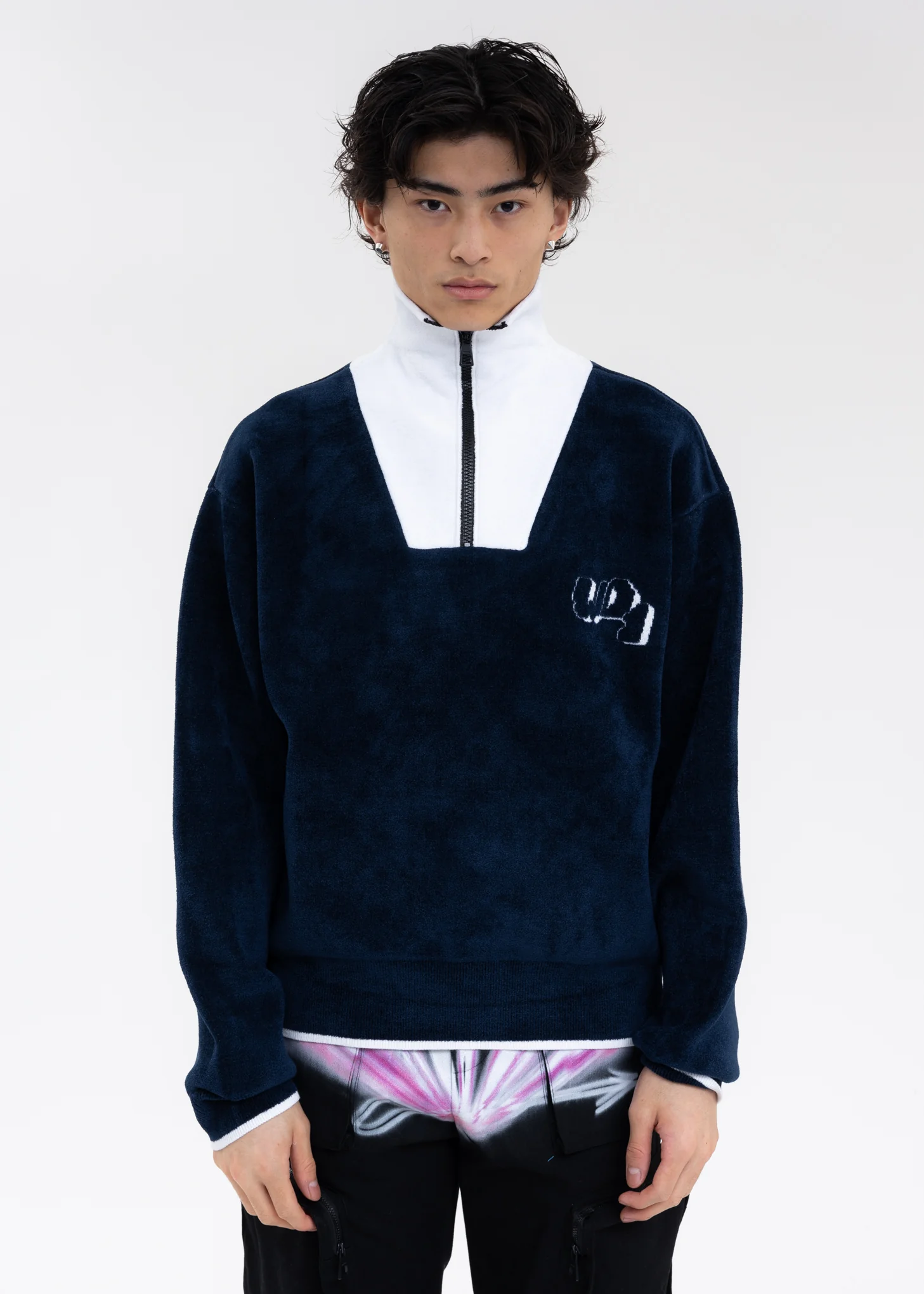 NAVY LOGO DETAIL HALF ZIP UP PULLOVER