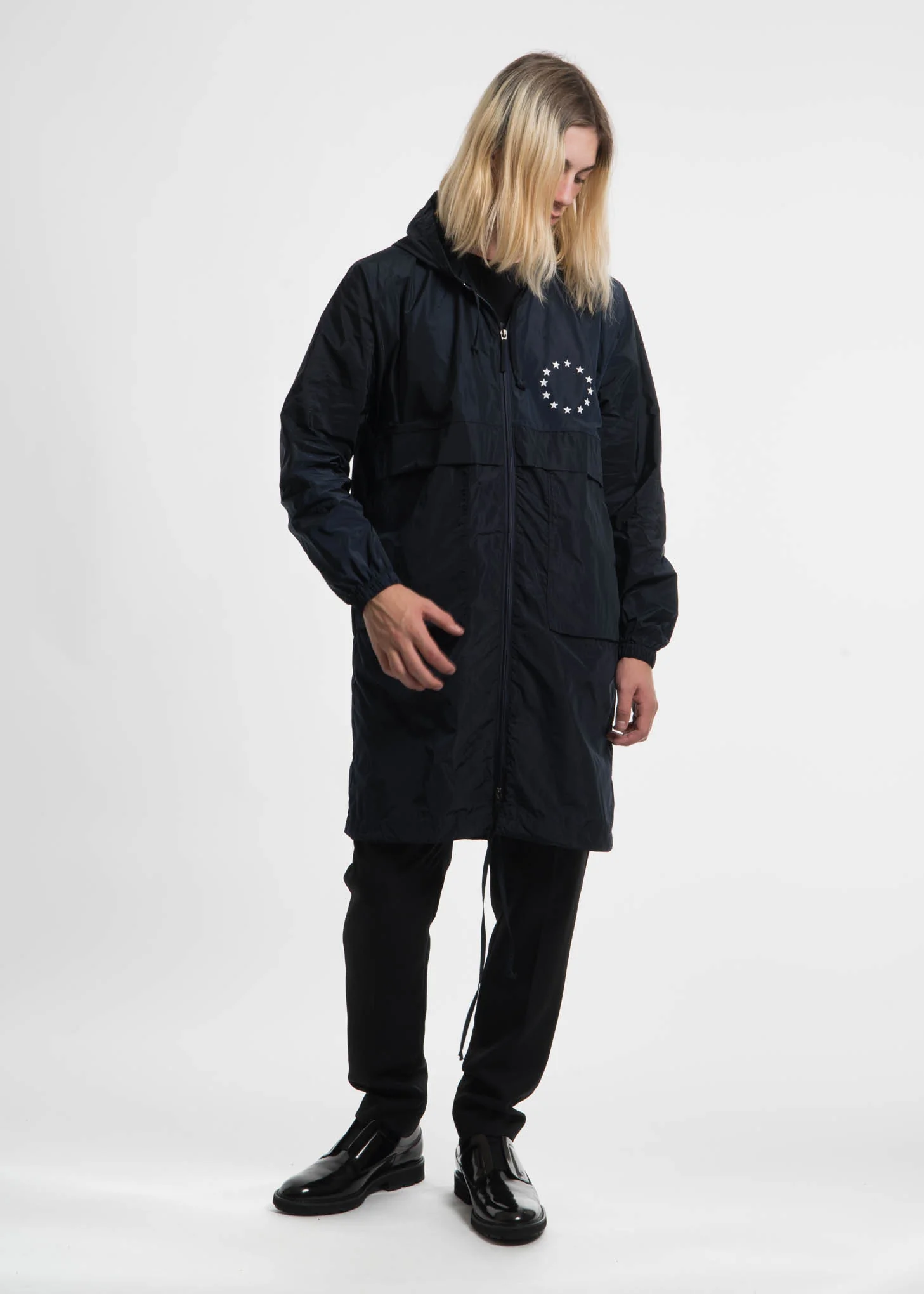 Navy Memory Tech Long Hooded Windbreaker