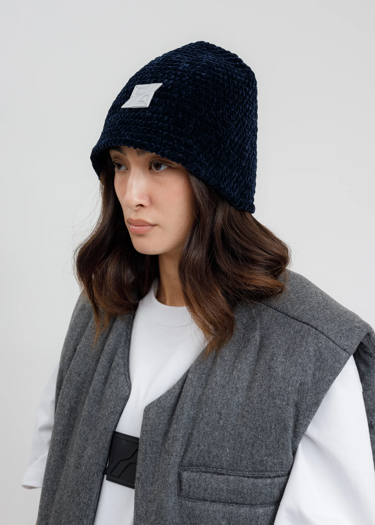 Navy Metal Detail Hand Crochet Bell Hat