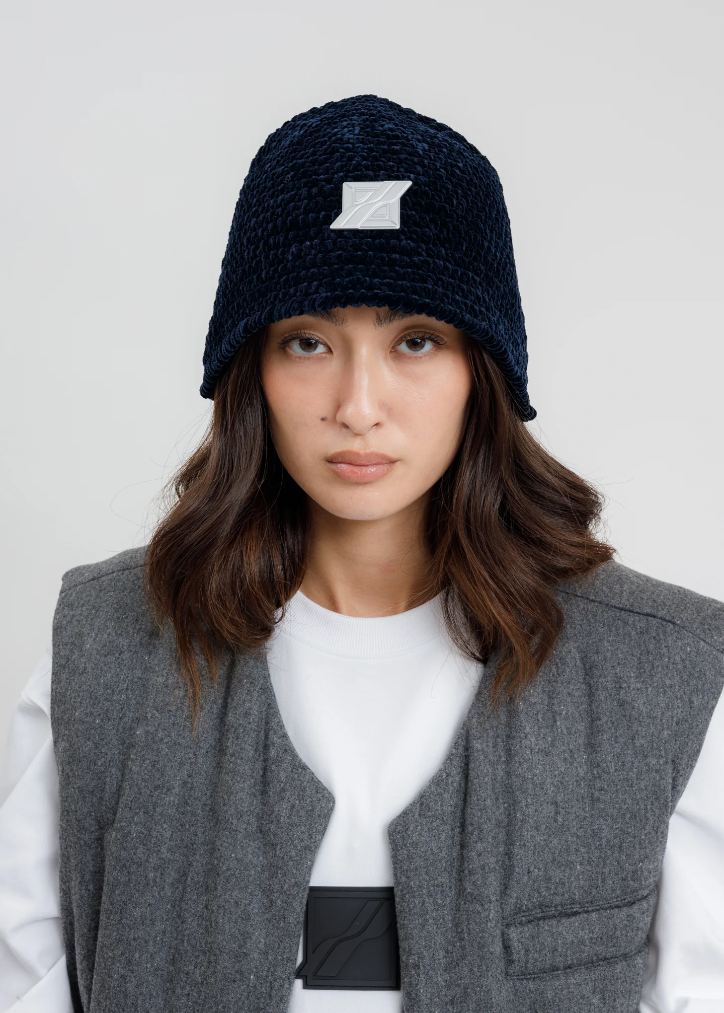Navy Metal Detail Hand Crochet Bell Hat - Image 2