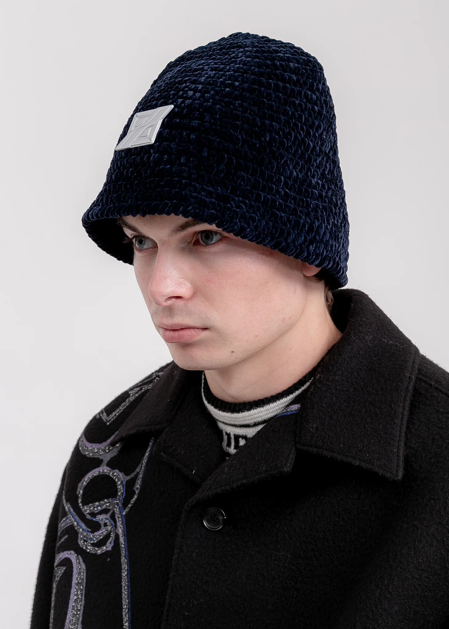 Navy Metal Detail Hand Crochet Bell Hat