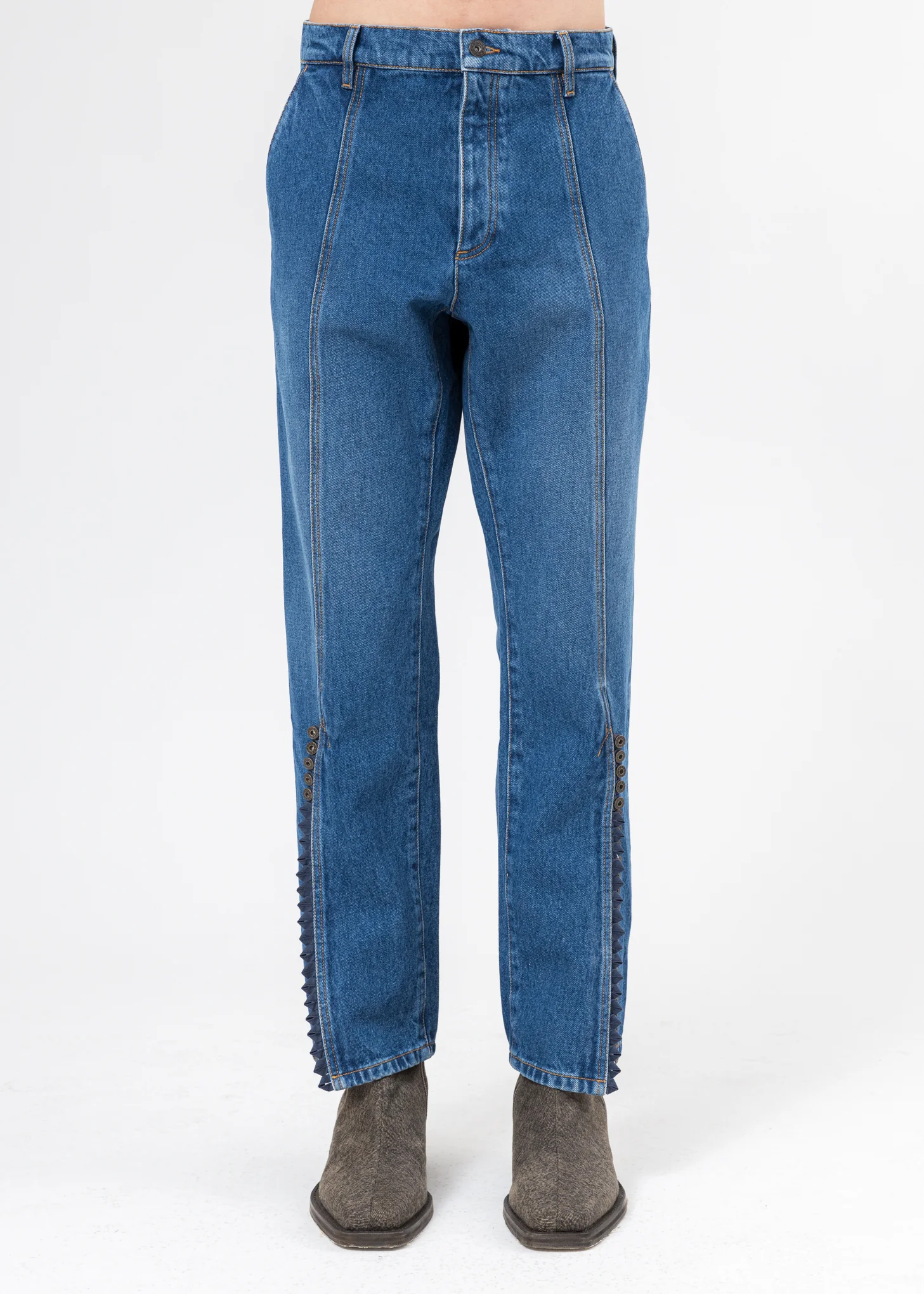 Navy Multi Button Leg Jeans (Short Length)