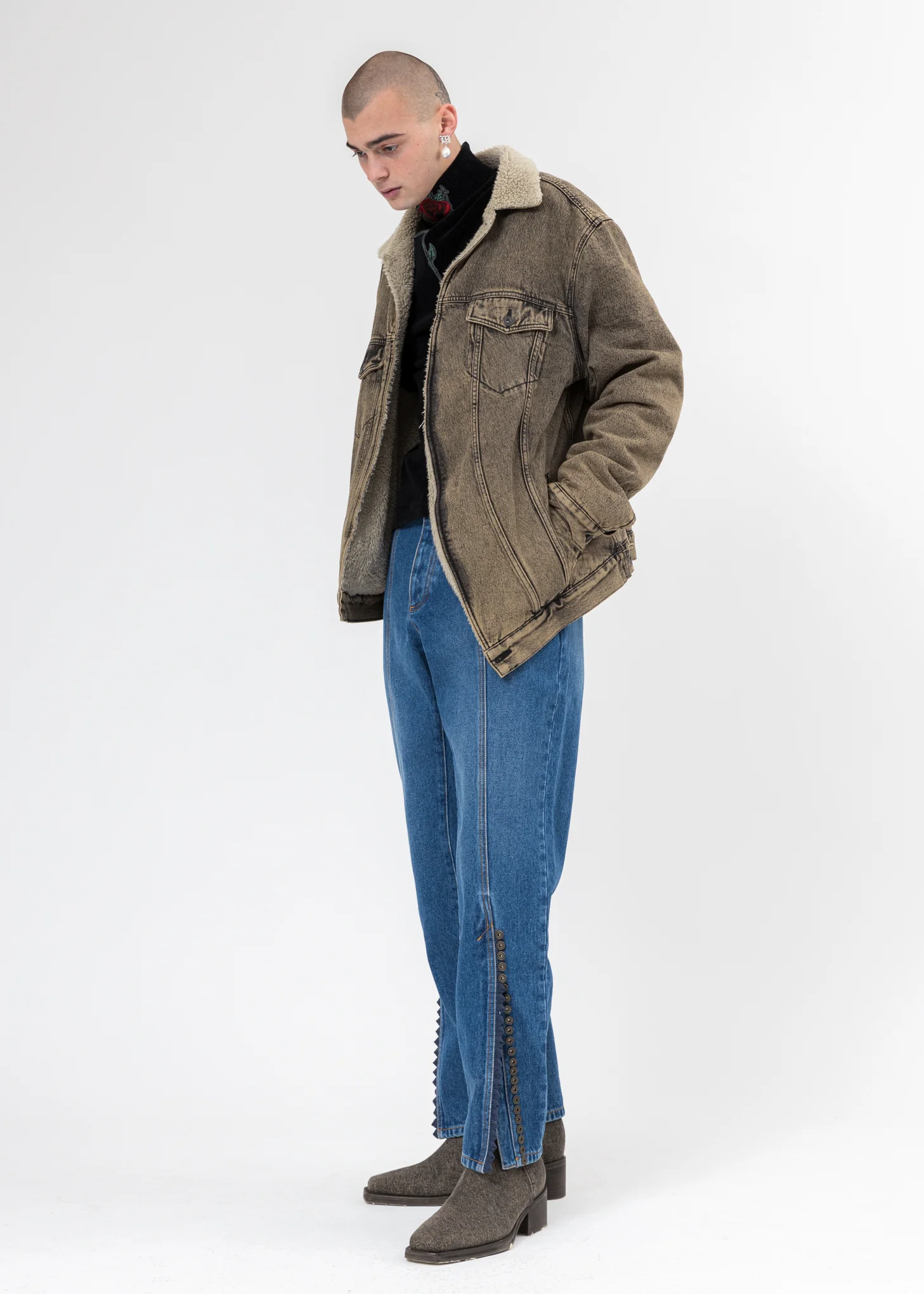 Navy Multi Button Leg Jeans (Short Length) - Image 5