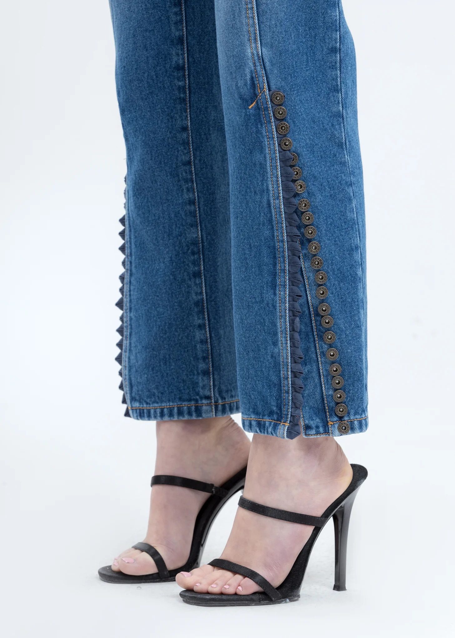 Navy Multi Button Leg Jeans (Short Length) - Image 2