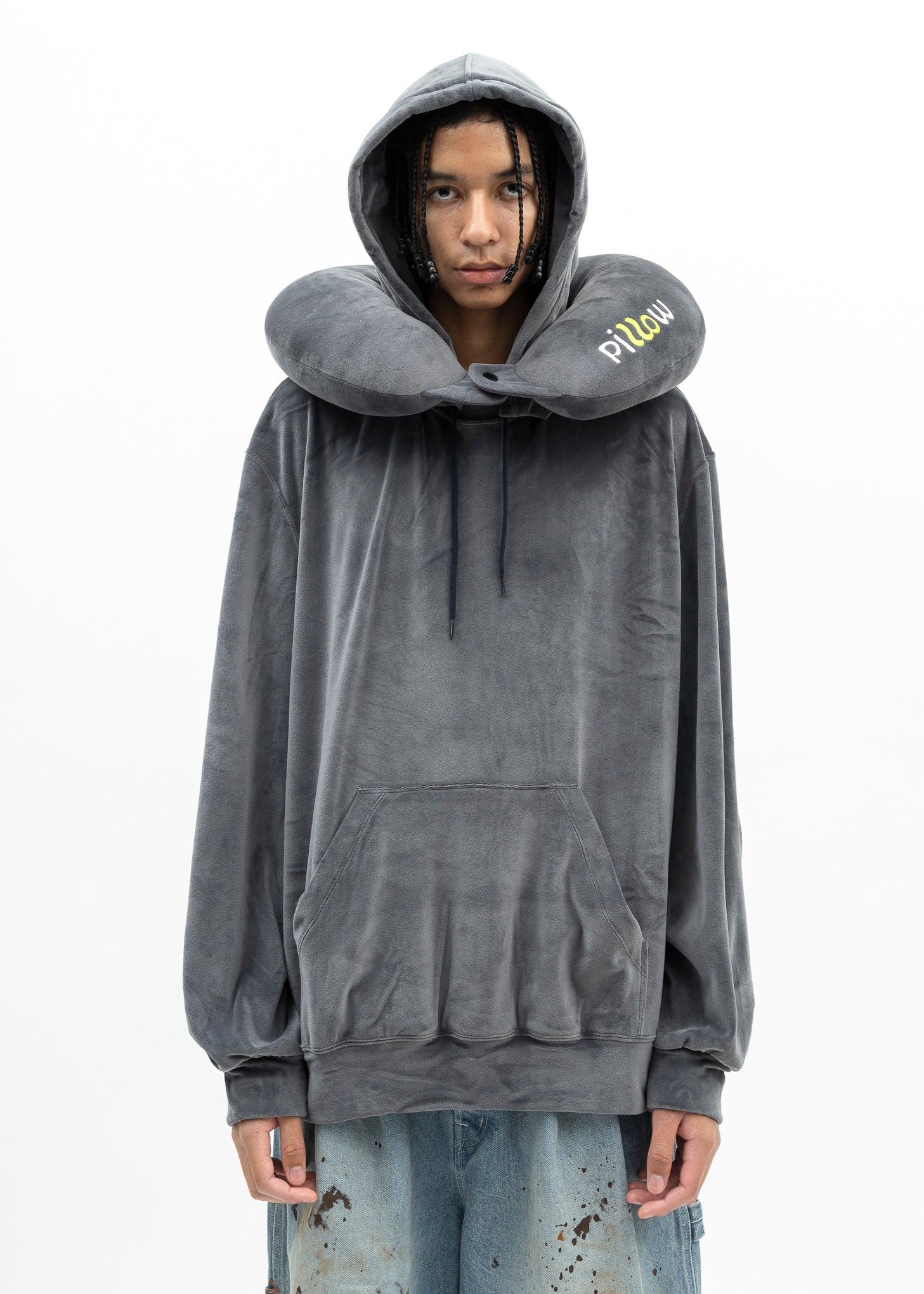 NAVY NECK PILLOW HOODIE