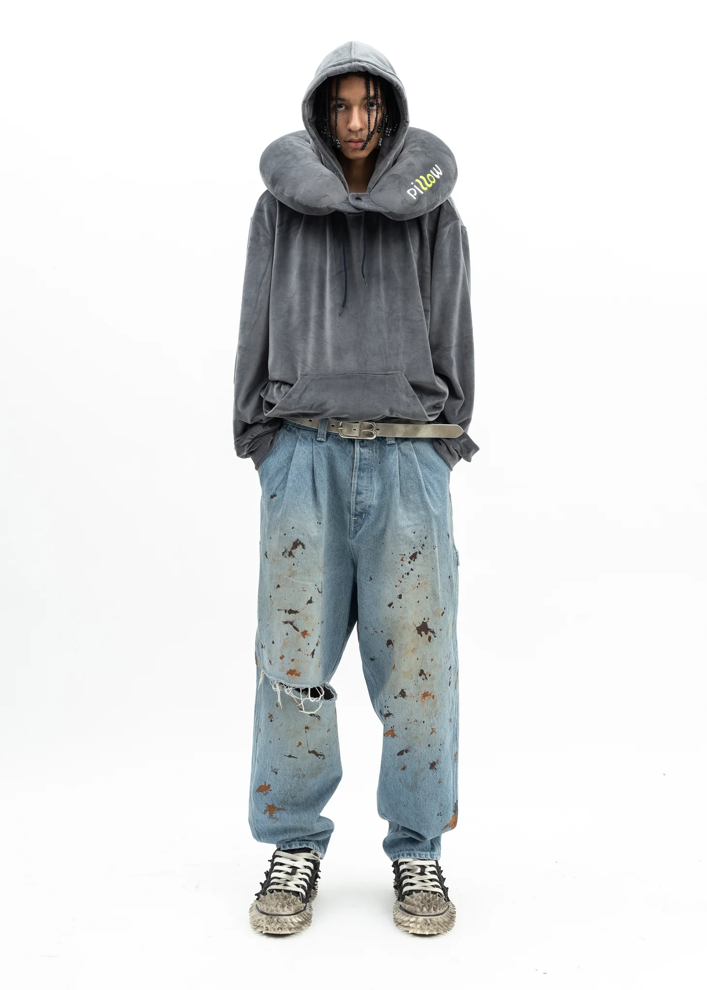 NAVY NECK PILLOW HOODIE - Image 6